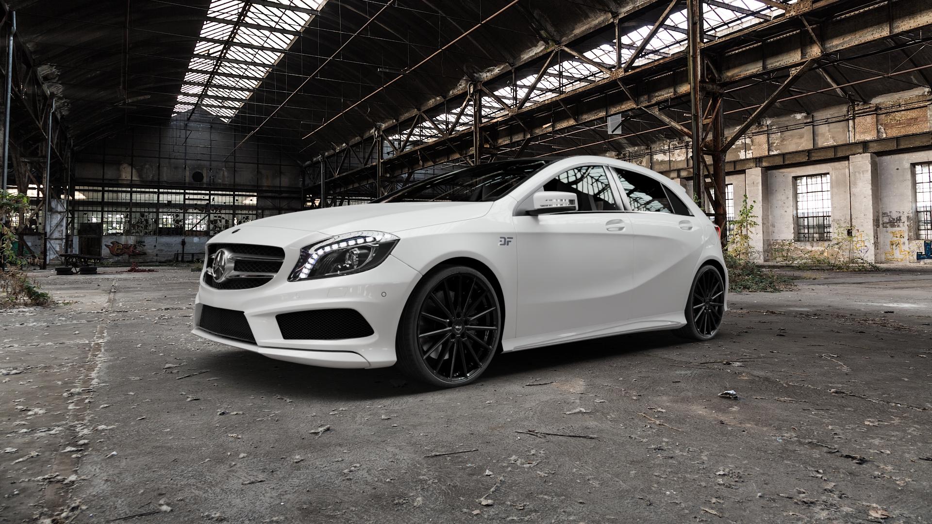 Brock B43 schwarz lackiert Felge mit Reifen in 20Zoll Winterfelge Alufelge auf weissem Mercedes A-Klasse III Typ 176 245G Facelift ⬇️ mit 15mm Tieferlegung ⬇️ Old Industrial Hall_max5000mm_2022 Frontansicht_1