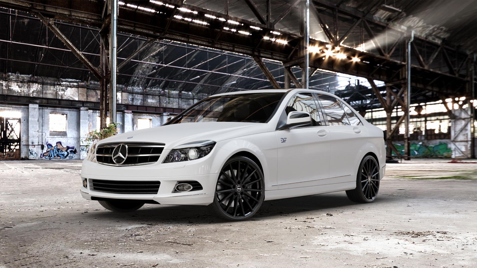 Brock B43 schwarz lackiert Felge mit Reifen in 20Zoll Winterfelge Alufelge auf weissem Mercedes C-Klasse Typ W204 Limousine ⬇️ mit 15mm Tieferlegung ⬇️ Old Industrial Hall_max_5300mm_2024 Frontansicht_1