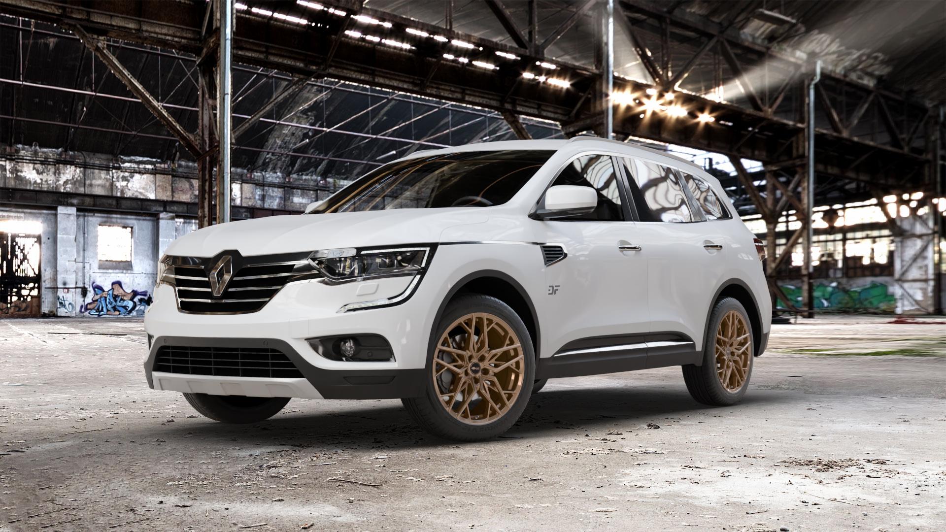 Brock B44 bronze-copper lackiert Felge mit Reifen in 19Zoll Winterfelge Alufelge auf weissem Renault Koleos II Typ RZG ⬇️ mit 15mm Tieferlegung ⬇️ Old Industrial Hall_max_5300mm_2024 Frontansicht_1