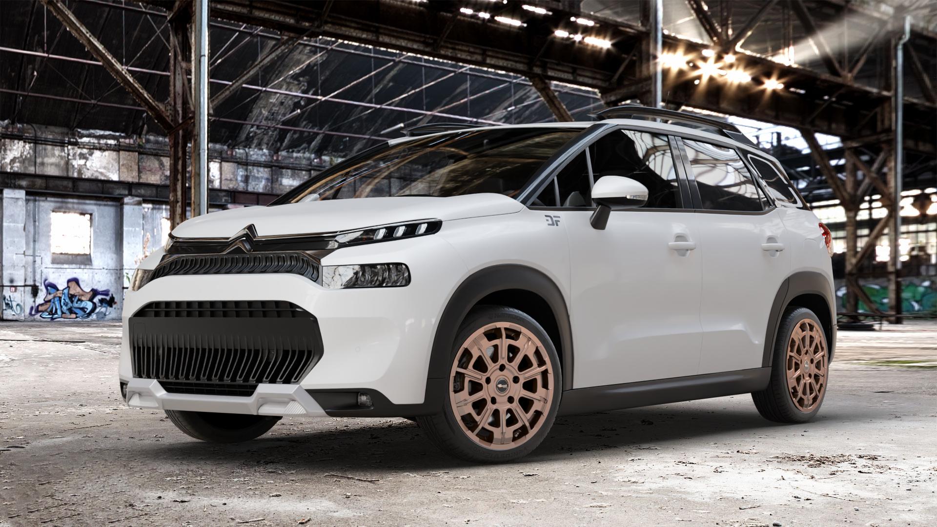 Brock B45 bronze-copper matt-lackiert Felge mit Reifen in 18Zoll Winterfelge Alufelge auf weissem Citroen C3 Aircross Typ 2 Facelift ⬇️ mit 15mm Tieferlegung ⬇️ Old Industrial Hall_max_4400mm_2024 Frontansicht_1