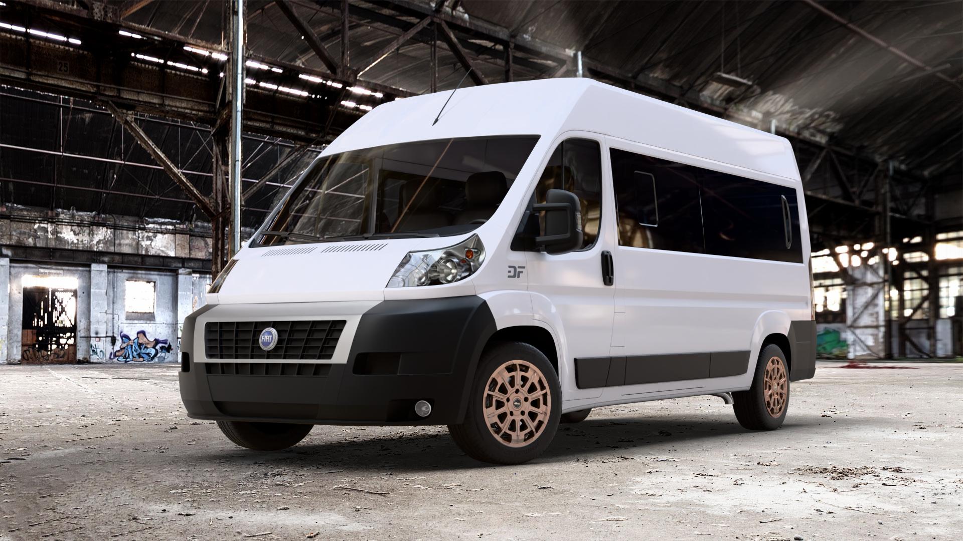 Brock B45 bronze-copper matt-lackiert Felge mit Reifen in 18Zoll Winterfelge Alufelge auf weissem Fiat Ducato Bus Typ 250 ⬇️ mit 15mm Tieferlegung ⬇️ Old Industrial Hall_max_7000mm_2024 Frontansicht_1