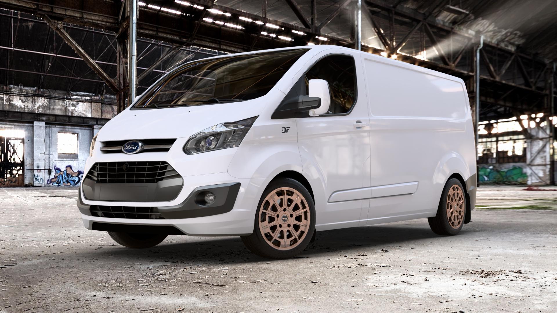 Brock B45 bronze-copper matt-lackiert Felge mit Reifen in 18Zoll Winterfelge Alufelge auf weissem Ford Transit Custom Typ FCC (12->) ⬇️ mit 15mm Tieferlegung ⬇️ Old Industrial Hall_max_5300mm_2024 Frontansicht_1