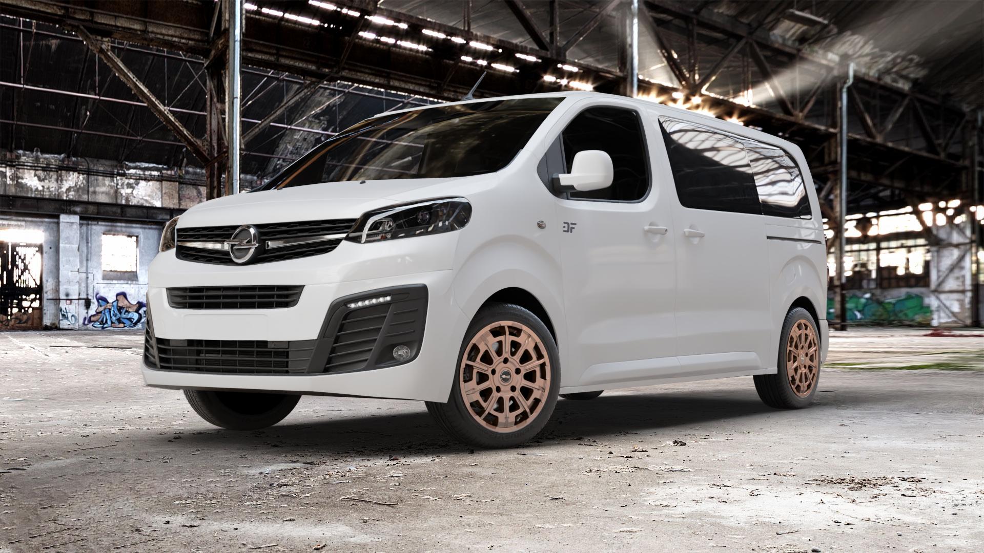 Brock B45 bronze-copper matt-lackiert Felge mit Reifen in 18Zoll Winterfelge Alufelge auf weissem Opel Zafira Life Typ V ⬇️ mit 15mm Tieferlegung ⬇️ Old Industrial Hall_max_5300mm_2024 Frontansicht_1