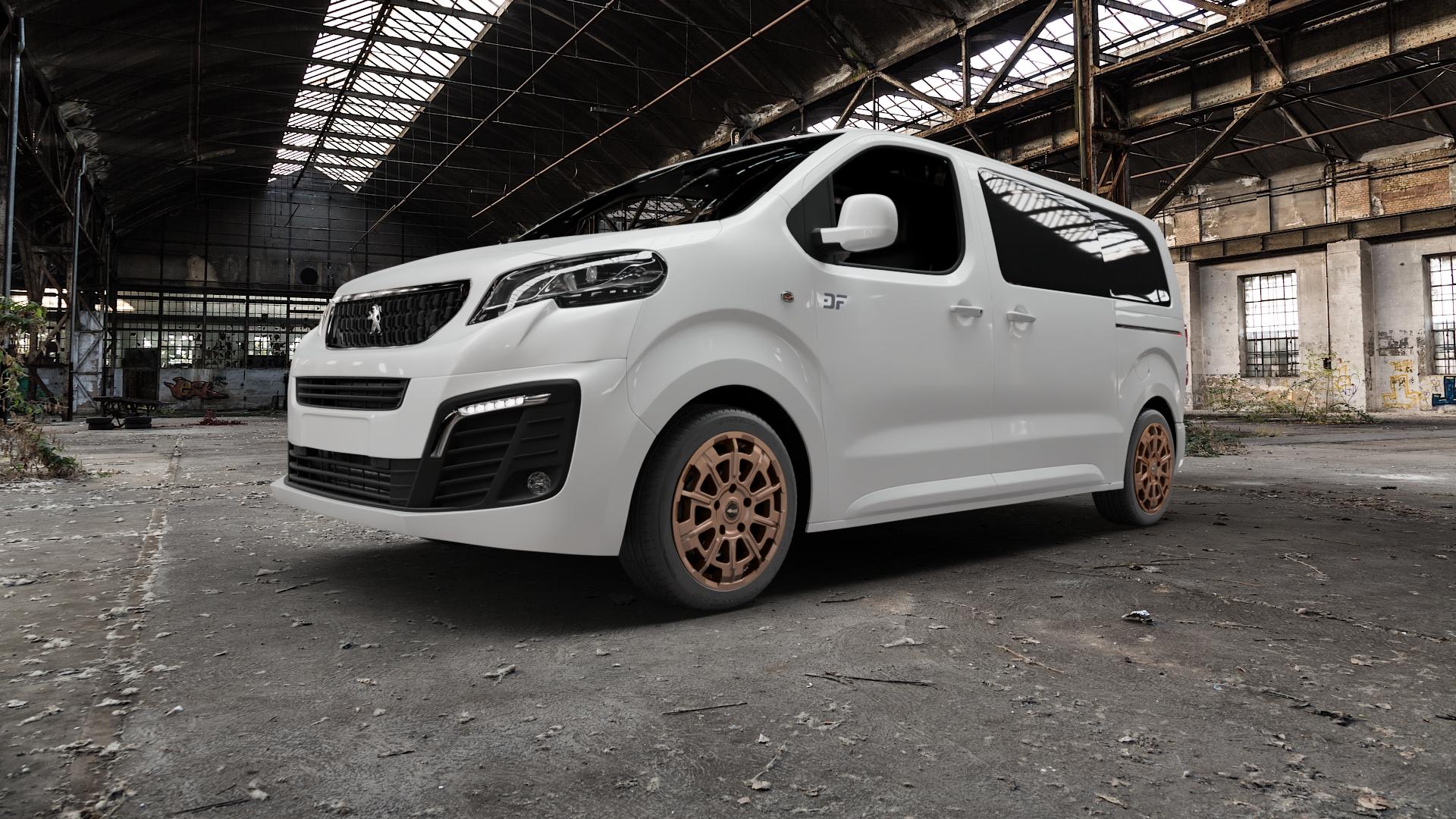 Brock B45 bronze-copper matt-lackiert Felge mit Reifen in 18Zoll Winterfelge Alufelge auf weissem Peugeot Expert III Typ V ⬇️ mit 15mm Tieferlegung ⬇️ Old Industrial Hall_max5000mm_2022 Frontansicht_1