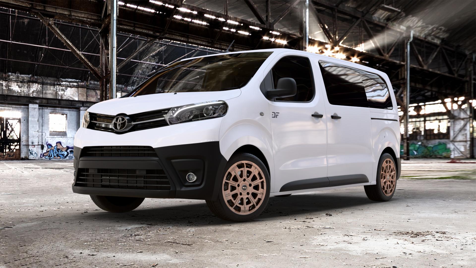 Brock B45 bronze-copper matt-lackiert Felge mit Reifen in 18Zoll Winterfelge Alufelge auf weissem Toyota Proace II Verso Typ V ⬇️ mit 15mm Tieferlegung ⬇️ Old Industrial Hall_max_5300mm_2024 Frontansicht_1