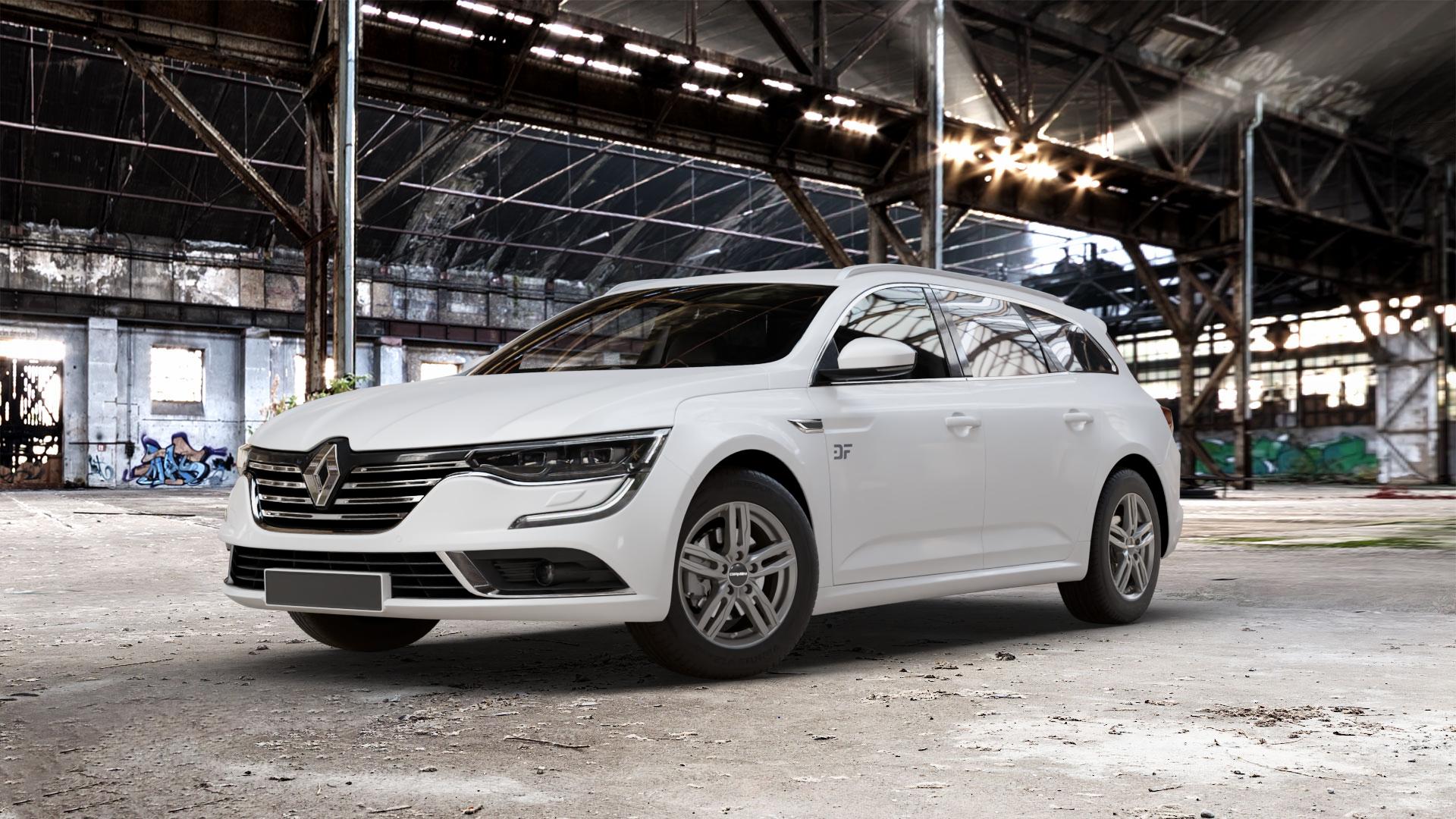 CARMANI 14 Paul hyper gun Felge mit Reifen silber in 16Zoll Winterfelge Alufelge auf weissem Renault Talisman Grandtour Typ RFD ⬇️ mit 15mm Tieferlegung ⬇️ Old Industrial Hall_max_5300mm_2024 Frontansicht_1