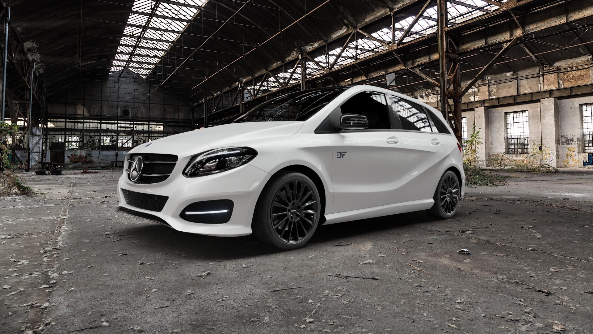 CARMANI 17 Fritz black Felge mit Reifen schwarz in 18Zoll Winterfelge Alufelge auf weissem Mercedes B-Klasse Typ W246 Facelift ⬇️ mit 15mm Tieferlegung ⬇️ Old Industrial Hall_max5000mm_2022 Frontansicht_1