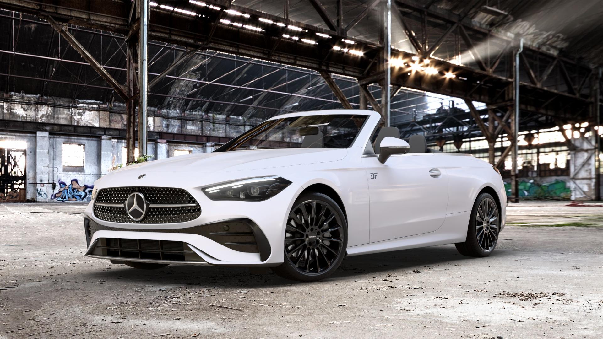 CARMANI 17 Fritz black Felge mit Reifen schwarz in 20Zoll Winterfelge Alufelge auf weissem Mercedes CLE Typ C236 Cabrio 2,0l 180 125kW Mild-Hybrid (170 PS) 200 150kW (204 4Matic 220d 145kW (197 300 190kW (258 3,0l 450 280kW (381 AMG 53 330kW (449 ⬇️ mit 15mm Tieferlegung ⬇️ Old Industrial Hall_max_5300mm_2024 Frontansicht_1