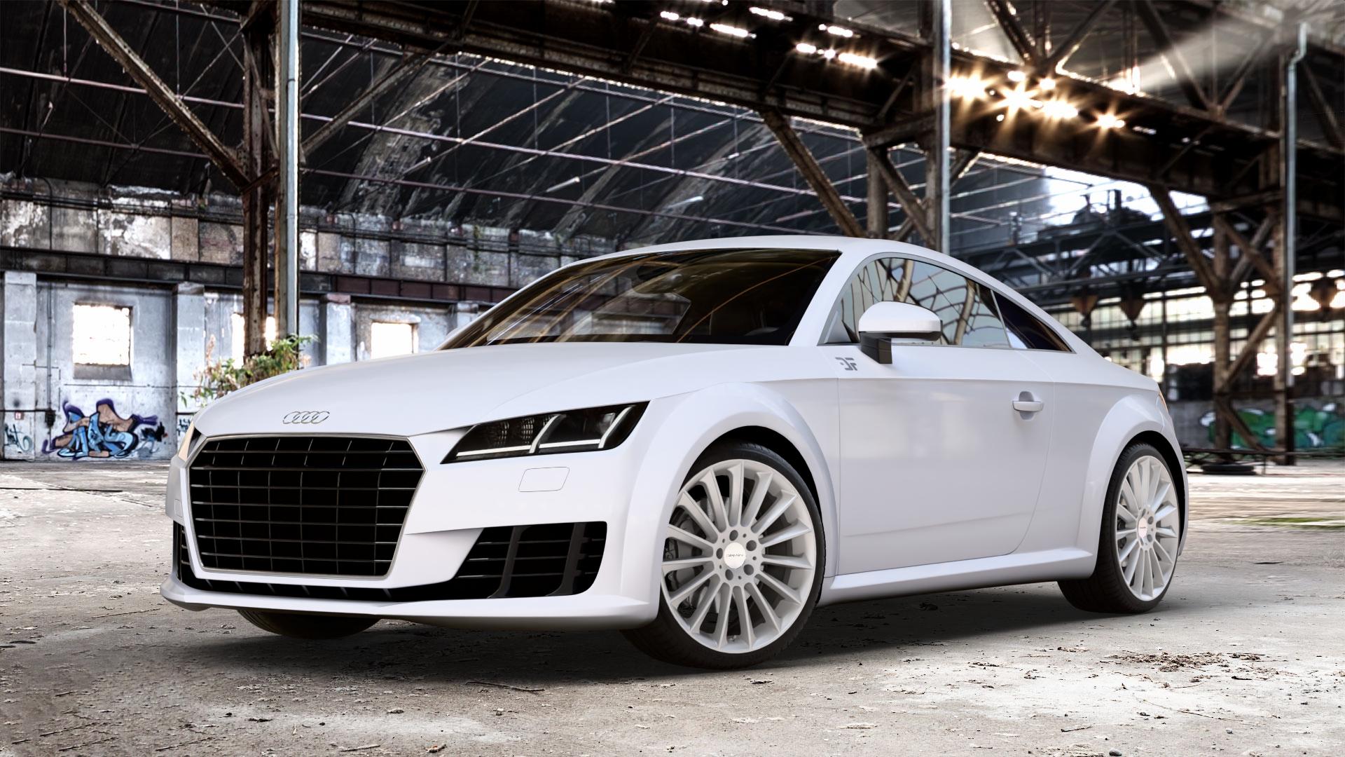 CARMANI 17 Fritz white silver Felge mit Reifen silber weiss in 19Zoll Winterfelge Alufelge auf weissem Audi TT III Typ 8S (Coupé) (Roadster) ⬇️ mit 15mm Tieferlegung ⬇️ Old Industrial Hall_max_4400mm_2024 Frontansicht_1