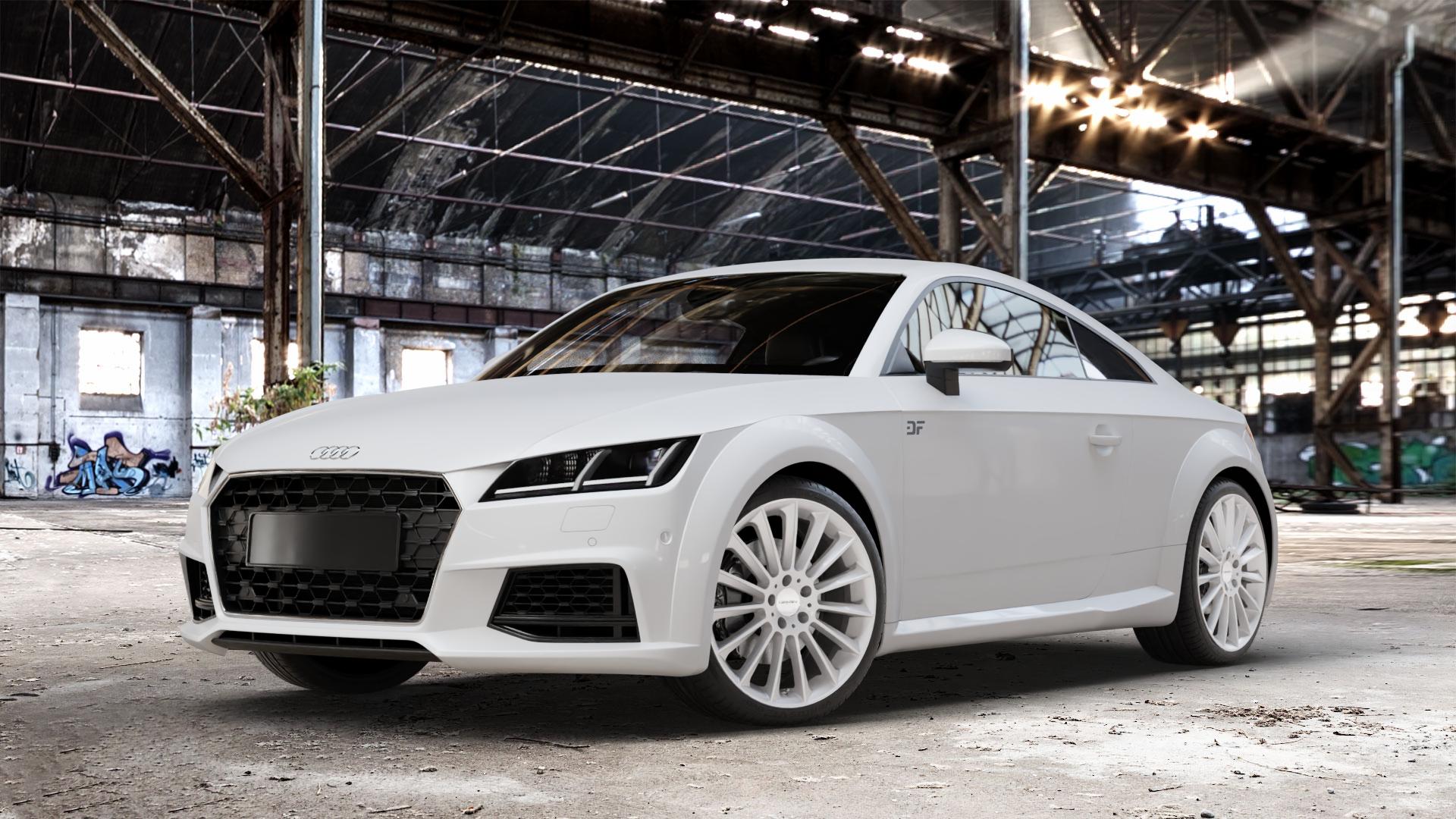 CARMANI 17 Fritz white silver Felge mit Reifen silber weiss in 19Zoll Winterfelge Alufelge auf weissem Audi TT III Typ 8S Facelift (Coupé) (Roadster) ⬇️ mit 15mm Tieferlegung ⬇️ Old Industrial Hall_max_4400mm_2024 Frontansicht_1