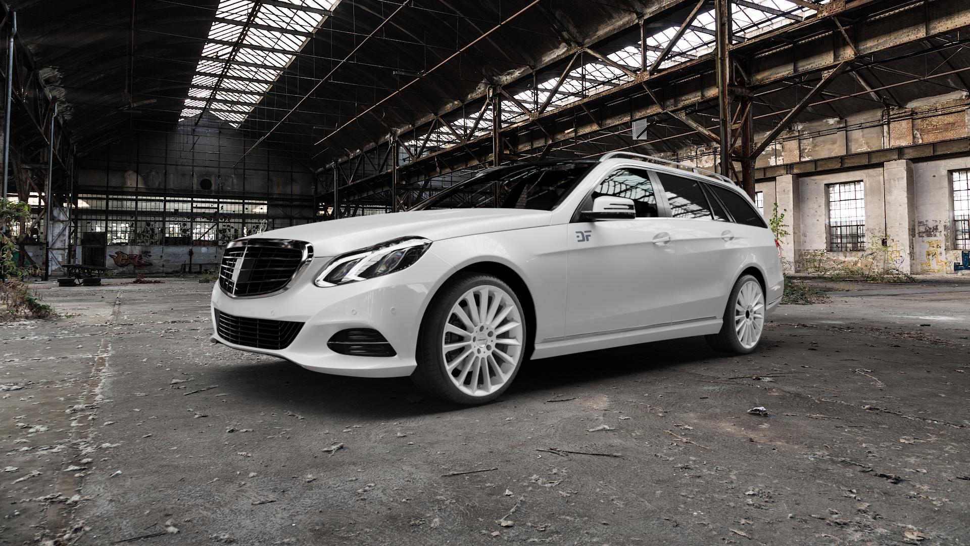 CARMANI 17 Fritz white silver Felge mit Reifen silber weiss in 19Zoll Winterfelge Alufelge auf weissem Mercedes E-Klasse Typ S212 Kombi Facelift ⬇️ mit 15mm Tieferlegung ⬇️ Old Industrial Hall_max5000mm_2022 Frontansicht_1