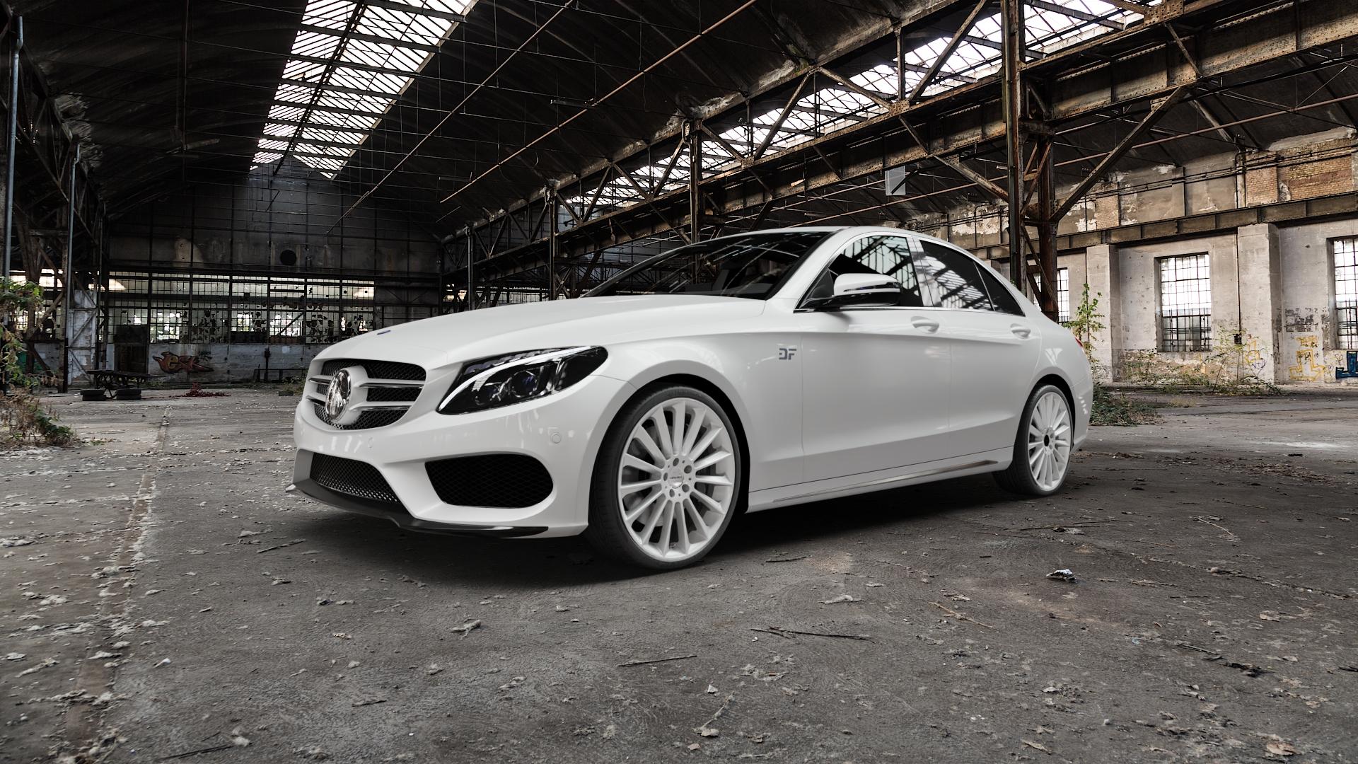 CARMANI 17 Fritz white silver Felge mit Reifen silber weiss in 20Zoll Winterfelge Alufelge auf weissem Mercedes C-Klasse Typ W205 Limousine ⬇️ mit 15mm Tieferlegung ⬇️ Old Industrial Hall_max5000mm_2022 Frontansicht_1