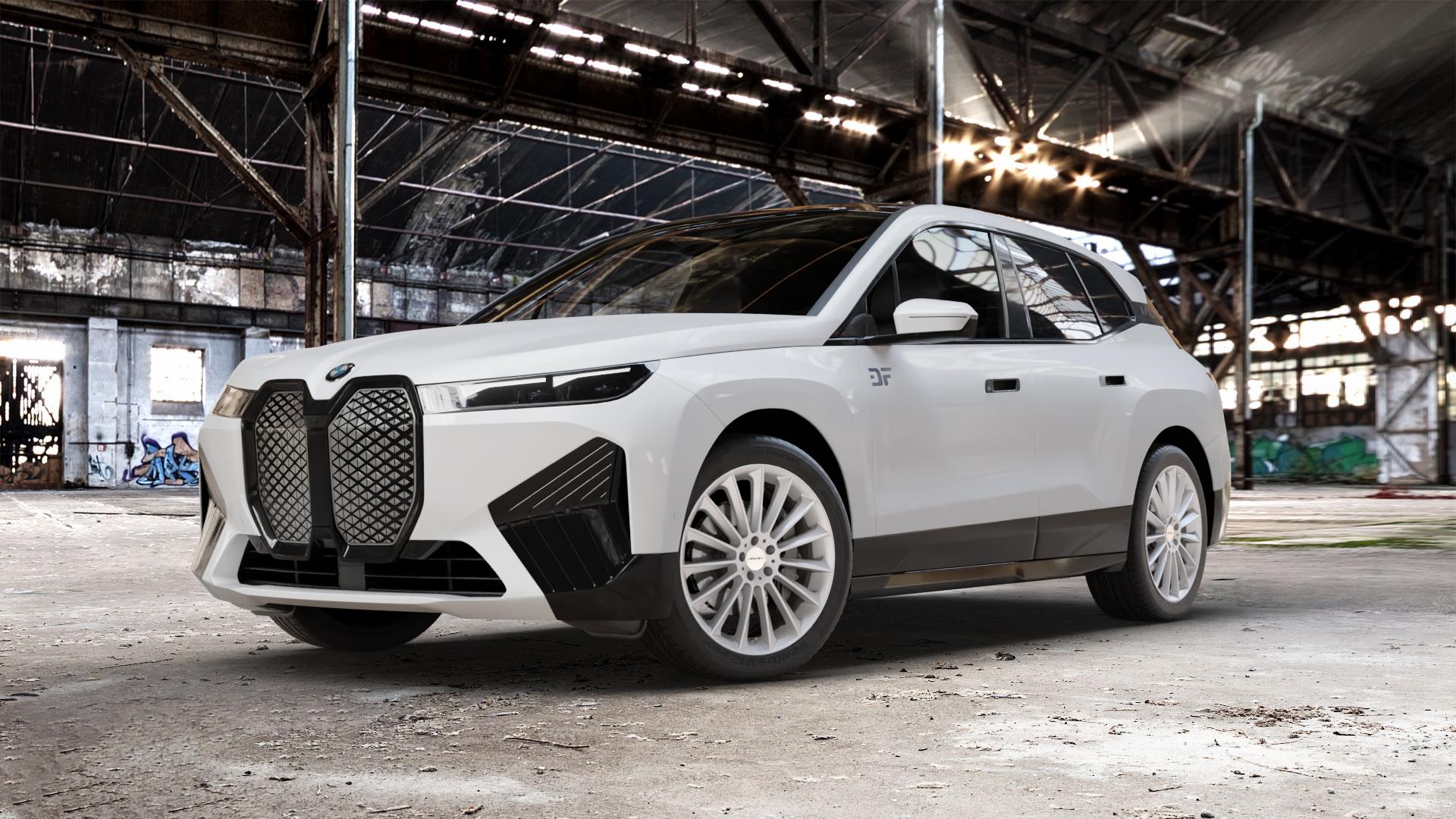 CARMANI 17 Fritz white silver Felge mit Reifen silber weiss in 21Zoll Winterfelge Alufelge auf weissem BMW iX (BMWi-N) 0,0l M60 140kW (190 PS) ⬇️ mit 15mm Tieferlegung ⬇️ Old Industrial Hall_max_5300mm_2024 Frontansicht_1