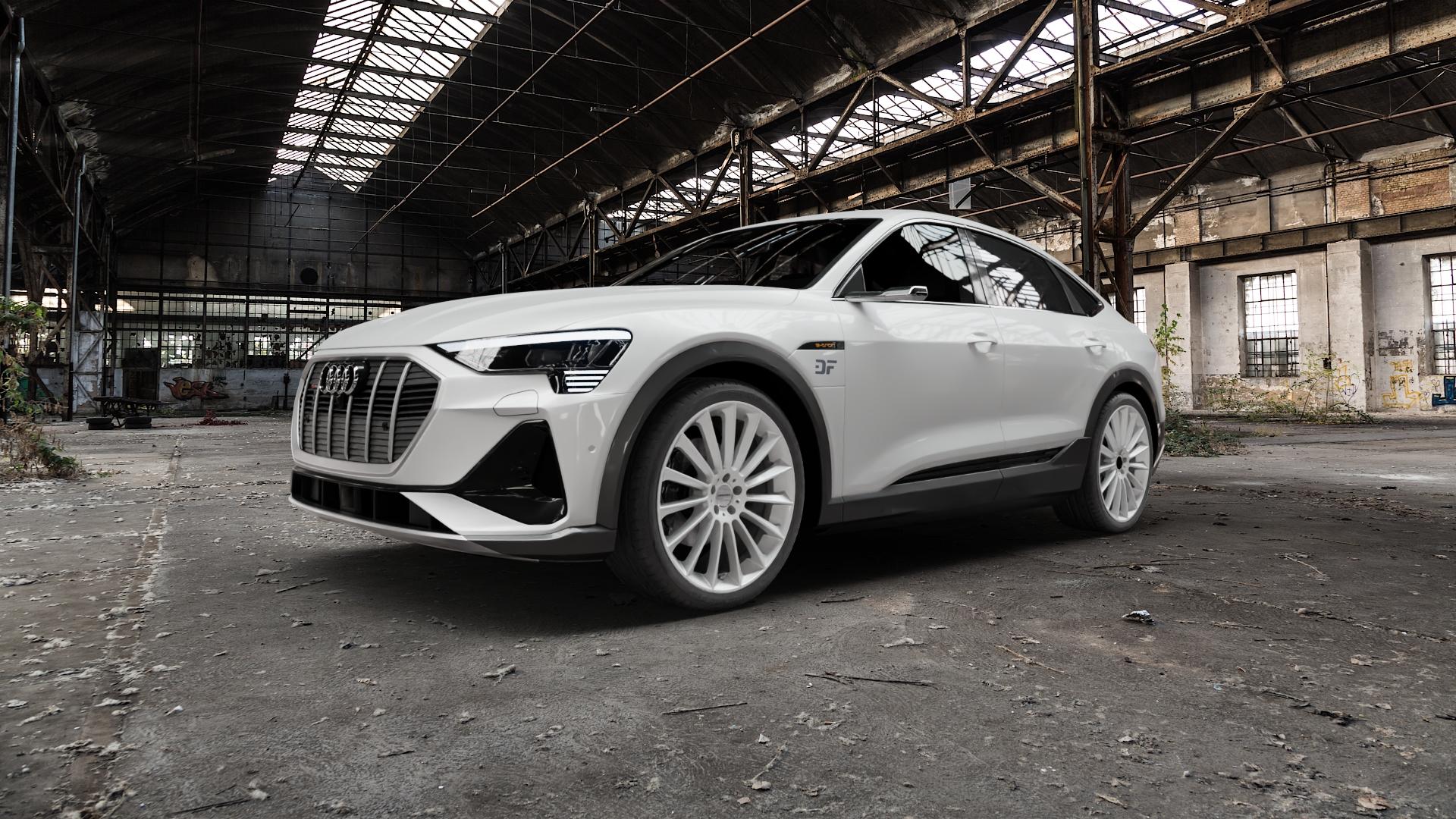 CARMANI 17 Fritz white silver Felge mit Reifen silber weiss in 22Zoll Winterfelge Alufelge auf weissem Audi E-Tron S Sportback Typ GE ⬇️ mit 15mm Tieferlegung ⬇️ Old Industrial Hall_max5000mm_2022 Frontansicht_1