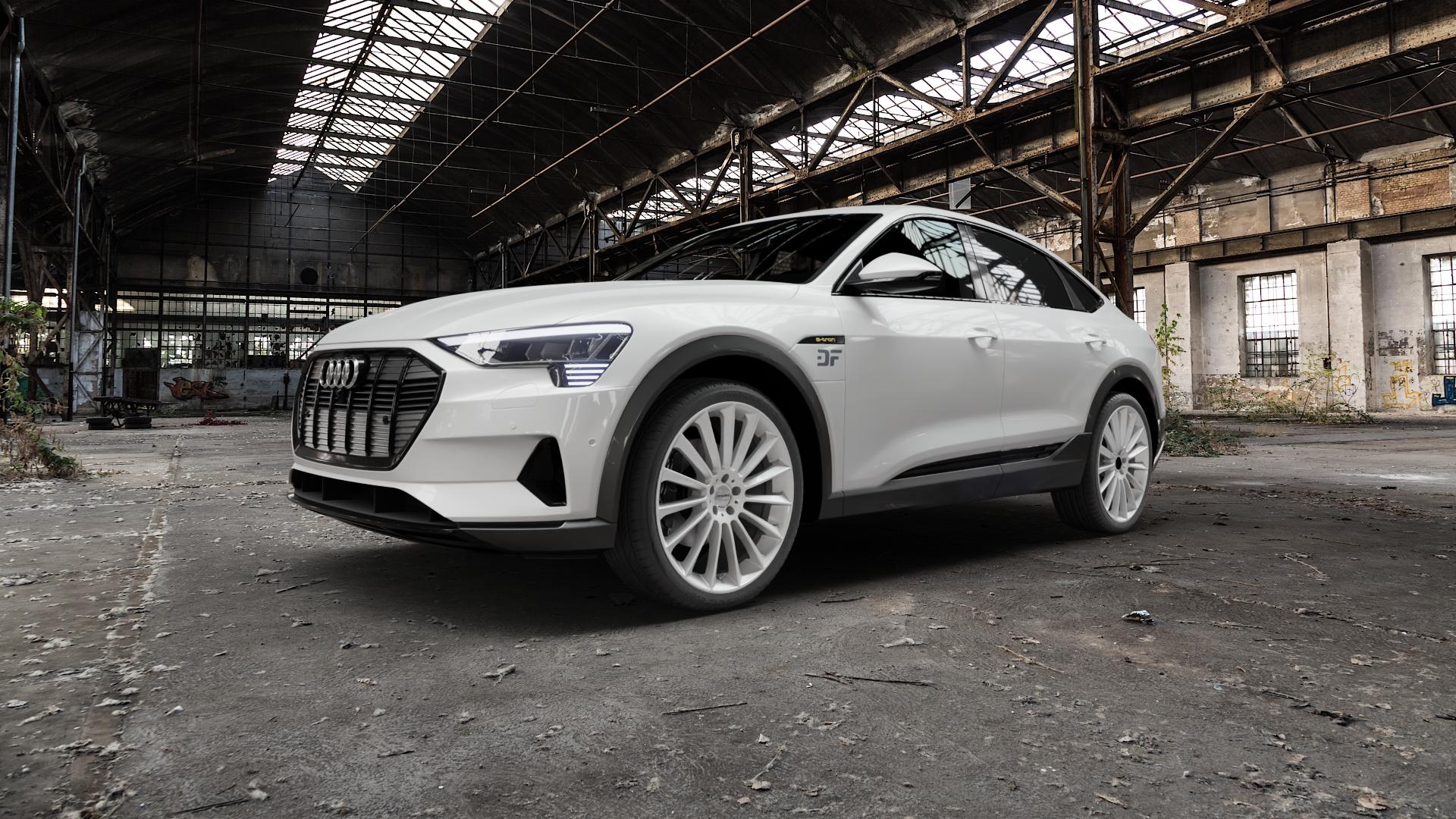 CARMANI 17 Fritz white silver Felge mit Reifen silber weiss in 22Zoll Winterfelge Alufelge auf weissem Audi E-Tron Sportback Typ GE ⬇️ mit 15mm Tieferlegung ⬇️ Old Industrial Hall_max5000mm_2022 Frontansicht_1