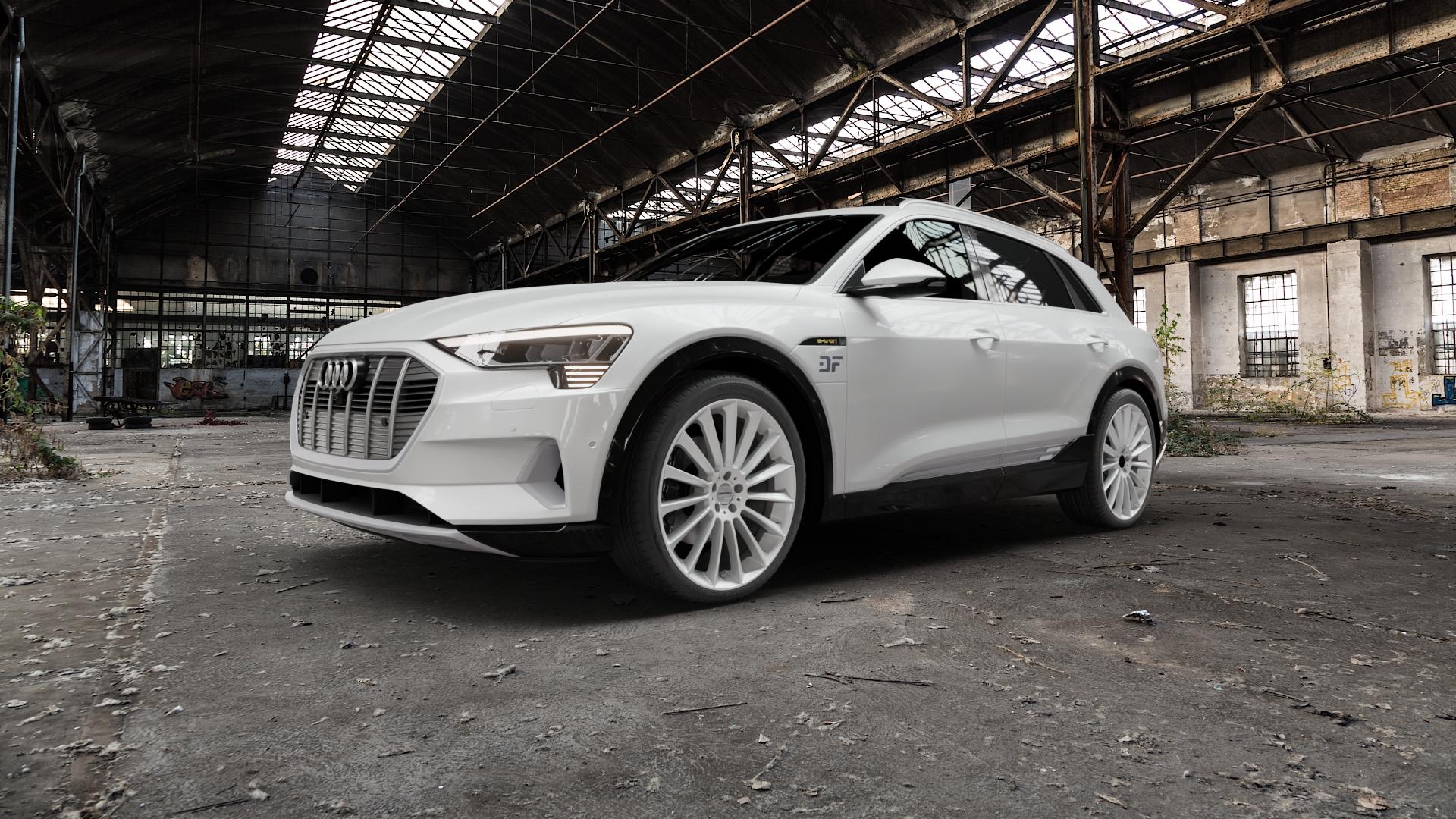 CARMANI 17 Fritz white silver Felge mit Reifen silber weiss in 22Zoll Winterfelge Alufelge auf weissem Audi E-Tron Typ GE S ⬇️ mit 15mm Tieferlegung ⬇️ Old Industrial Hall_max5000mm_2022 Frontansicht_1