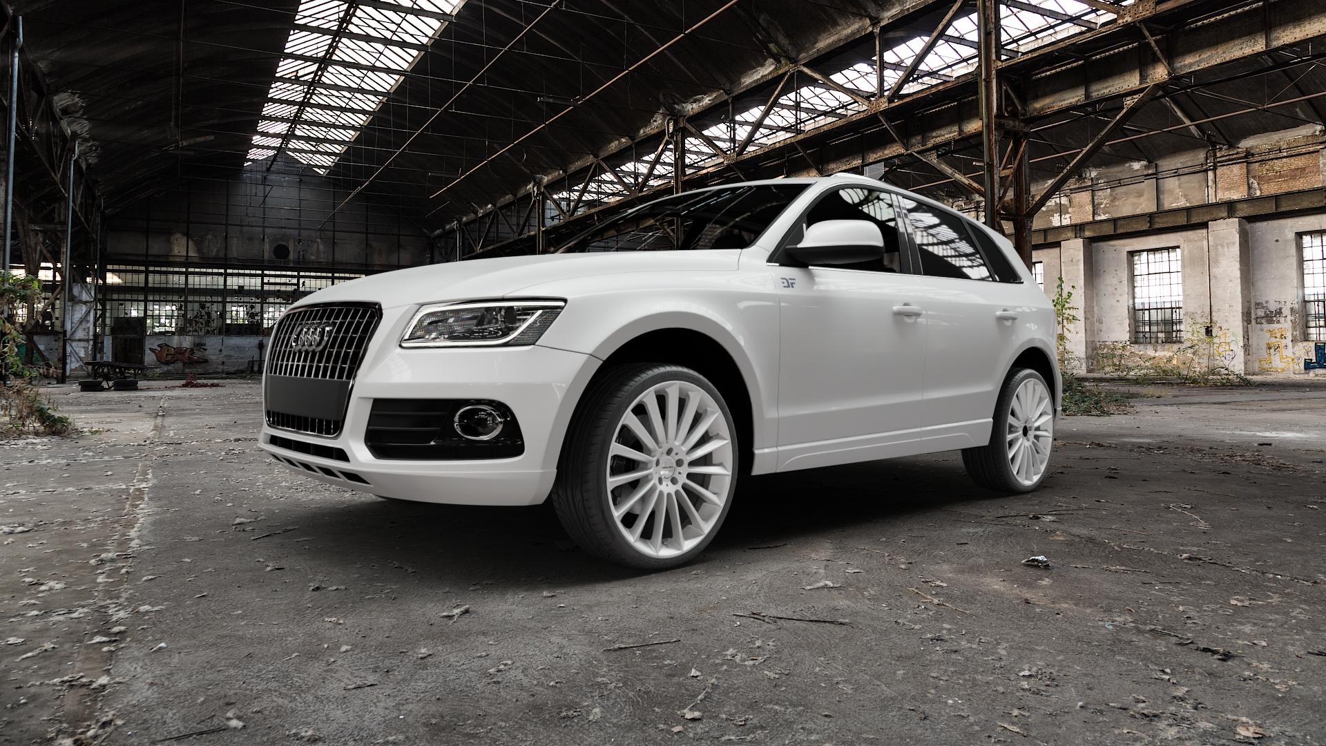 CARMANI 17 Fritz white silver Felge mit Reifen silber weiss in 22Zoll Winterfelge Alufelge auf weissem Audi Q5 I Typ 8R 8R1 8R2 Facelift ⬇️ mit 15mm Tieferlegung ⬇️ Old Industrial Hall_max5000mm_2022 Frontansicht_1