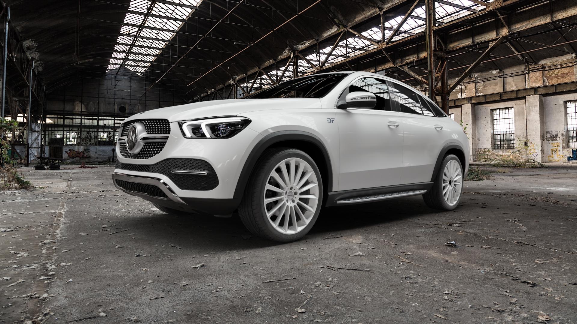 CARMANI 17 Fritz white silver Felge mit Reifen silber weiss in 22Zoll Winterfelge Alufelge auf weissem Mercedes GLE-Klasse Coupe Typ V167 (H1GLE) ⬇️ mit 15mm Tieferlegung ⬇️ Old Industrial Hall_max5000mm_2022 Frontansicht_1