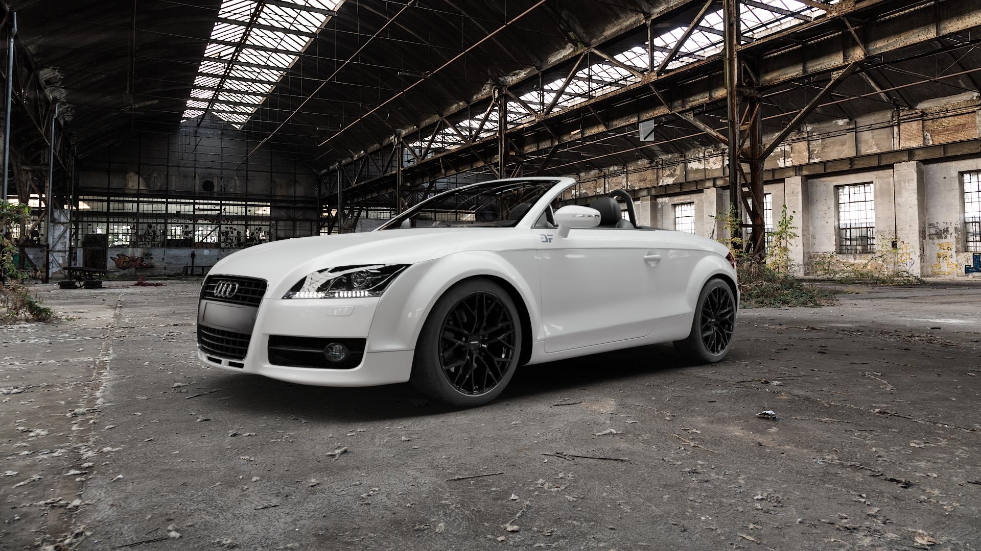 CARMANI 20 Ludwig black Felge mit Reifen schwarz in 18Zoll Winterfelge Alufelge auf weissem Audi TT II Typ 8J (Roadster) ⬇️ mit 15mm Tieferlegung ⬇️ Old Industrial Hall_max5000mm_2022 Frontansicht_1