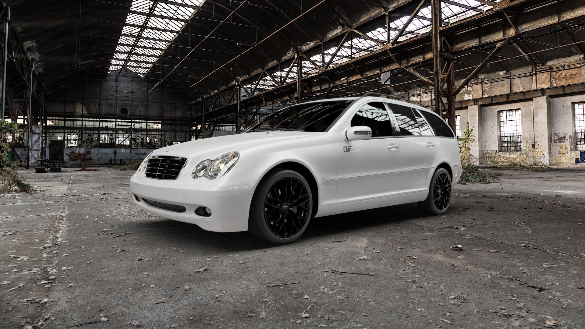 CARMANI 20 Ludwig black Felge mit Reifen schwarz in 18Zoll Winterfelge Alufelge auf weissem Mercedes C-Klasse Typ S203 Kombi ⬇️ mit 15mm Tieferlegung ⬇️ Old Industrial Hall_max5000mm_2022 Frontansicht_1