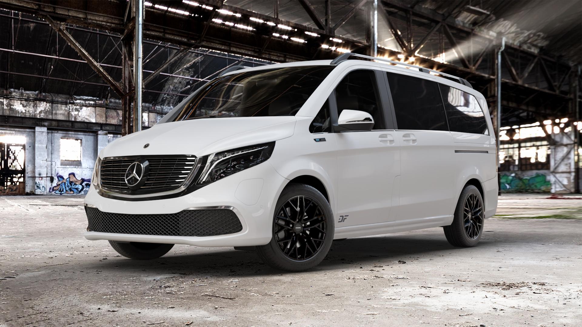 CARMANI 20 Ludwig black Felge mit Reifen schwarz in 18Zoll Winterfelge Alufelge auf weissem Mercedes EQV Typ 639/2 ⬇️ mit 15mm Tieferlegung ⬇️ Old Industrial Hall_max_5300mm_2024 Frontansicht_1