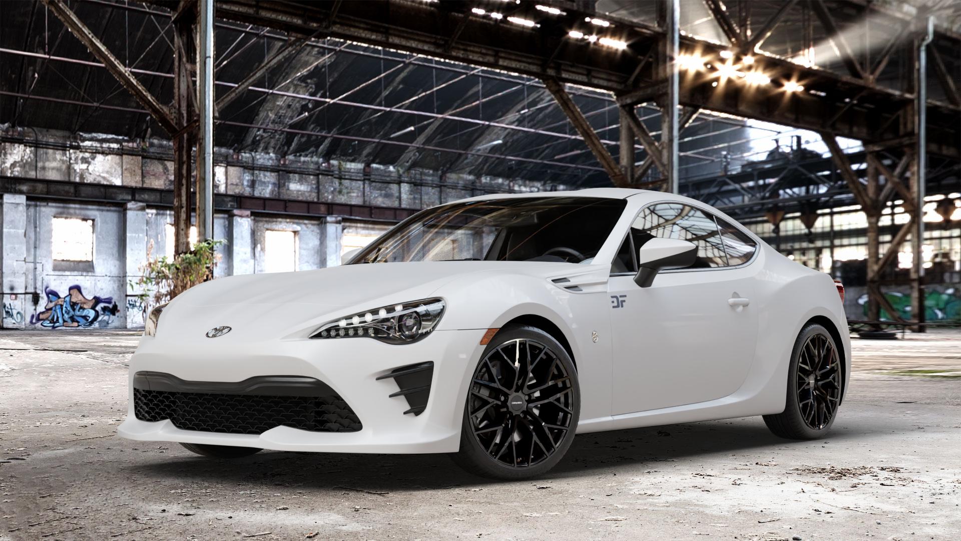 CARMANI 20 Ludwig black Felge mit Reifen schwarz in 18Zoll Winterfelge Alufelge auf weissem Toyota GT86 Typ GC/GF ZN Facelift ⬇️ mit 15mm Tieferlegung ⬇️ Old Industrial Hall_max_4400mm_2024 Frontansicht_1