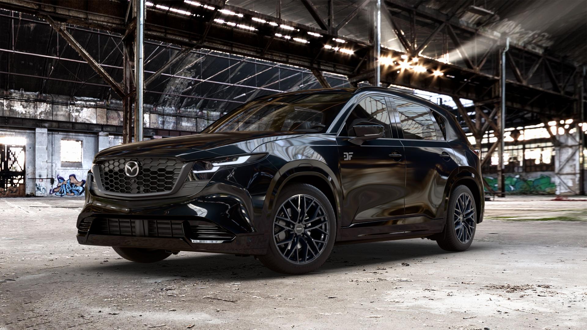 CARMANI 20 Ludwig black Felge mit Reifen schwarz in 19Zoll Winterfelge Alufelge auf metallic schwarzem Mazda CX-5 Typ KM01 CX ⬇️ mit 15mm Tieferlegung ⬇️ Old Industrial Hall_max_5300mm_2024 Frontansicht_1