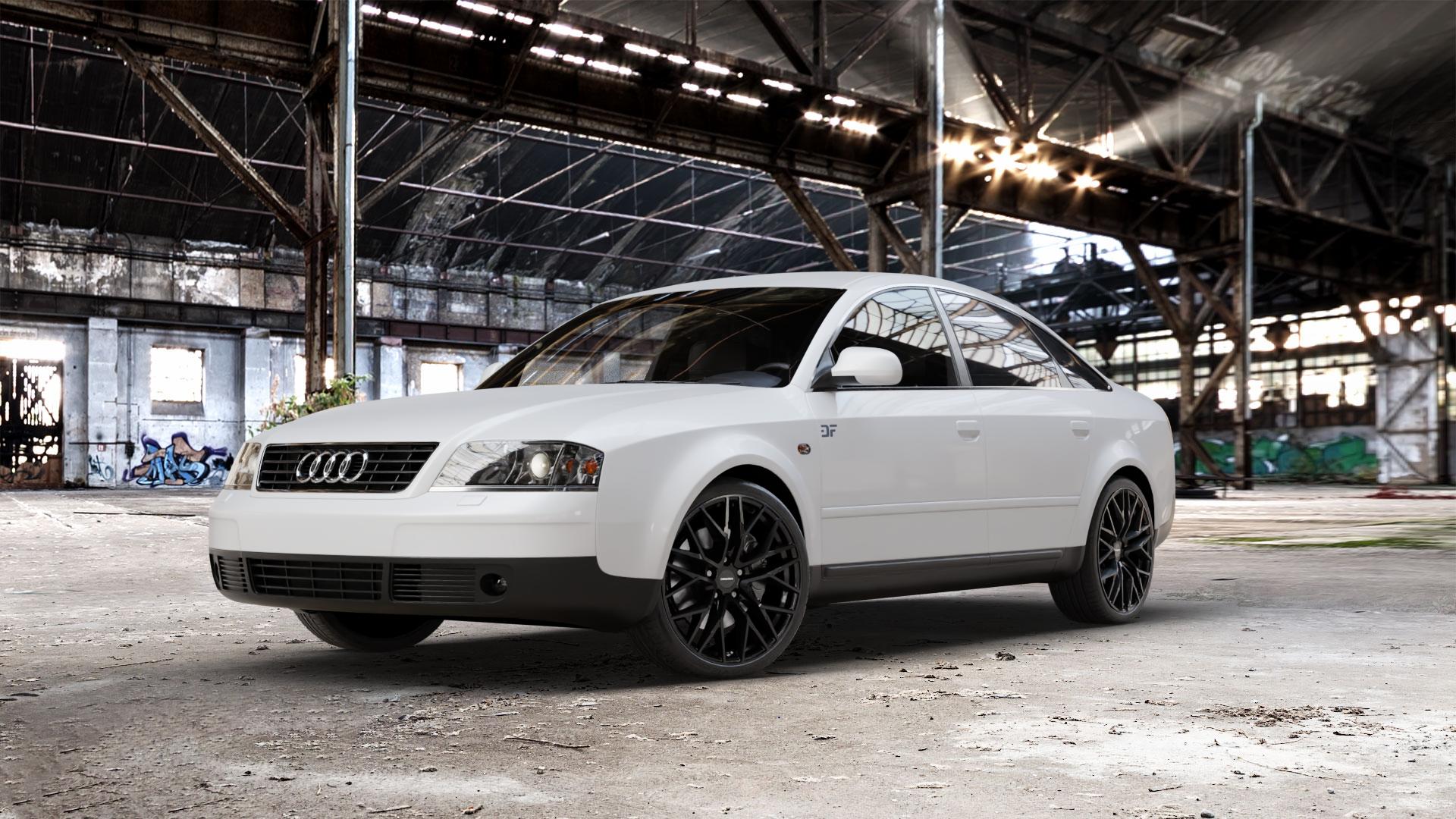 CARMANI 20 Ludwig black Felge mit Reifen schwarz in 19Zoll Winterfelge Alufelge auf weissem Audi A6 Typ 4B/C5 (Limousine) ⬇️ mit 15mm Tieferlegung ⬇️ Old Industrial Hall_max_5300mm_2024 Frontansicht_1
