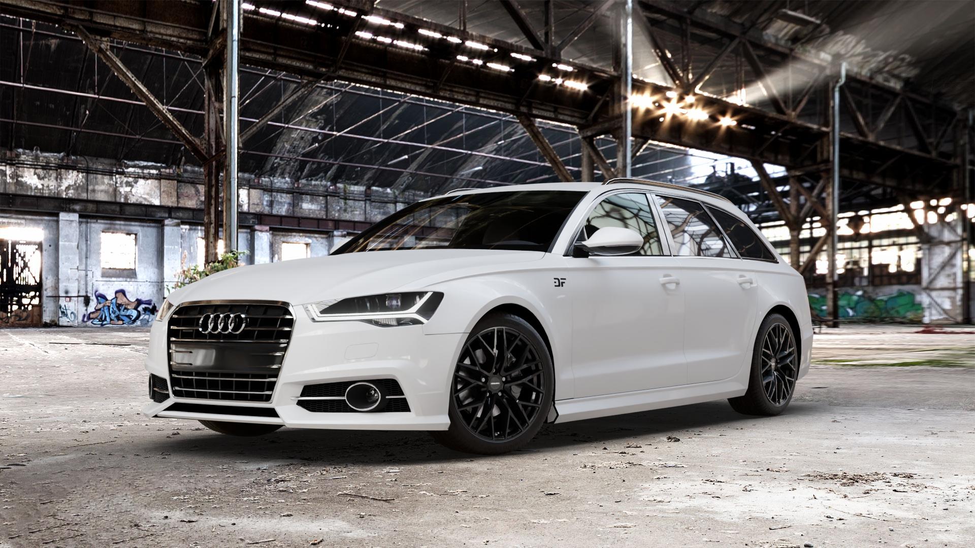 CARMANI 20 Ludwig black Felge mit Reifen schwarz in 19Zoll Winterfelge Alufelge auf weissem Audi A6 Typ 4G/C7 (Avant) Facelift ⬇️ mit 15mm Tieferlegung ⬇️ Old Industrial Hall_max_5300mm_2024 Frontansicht_1