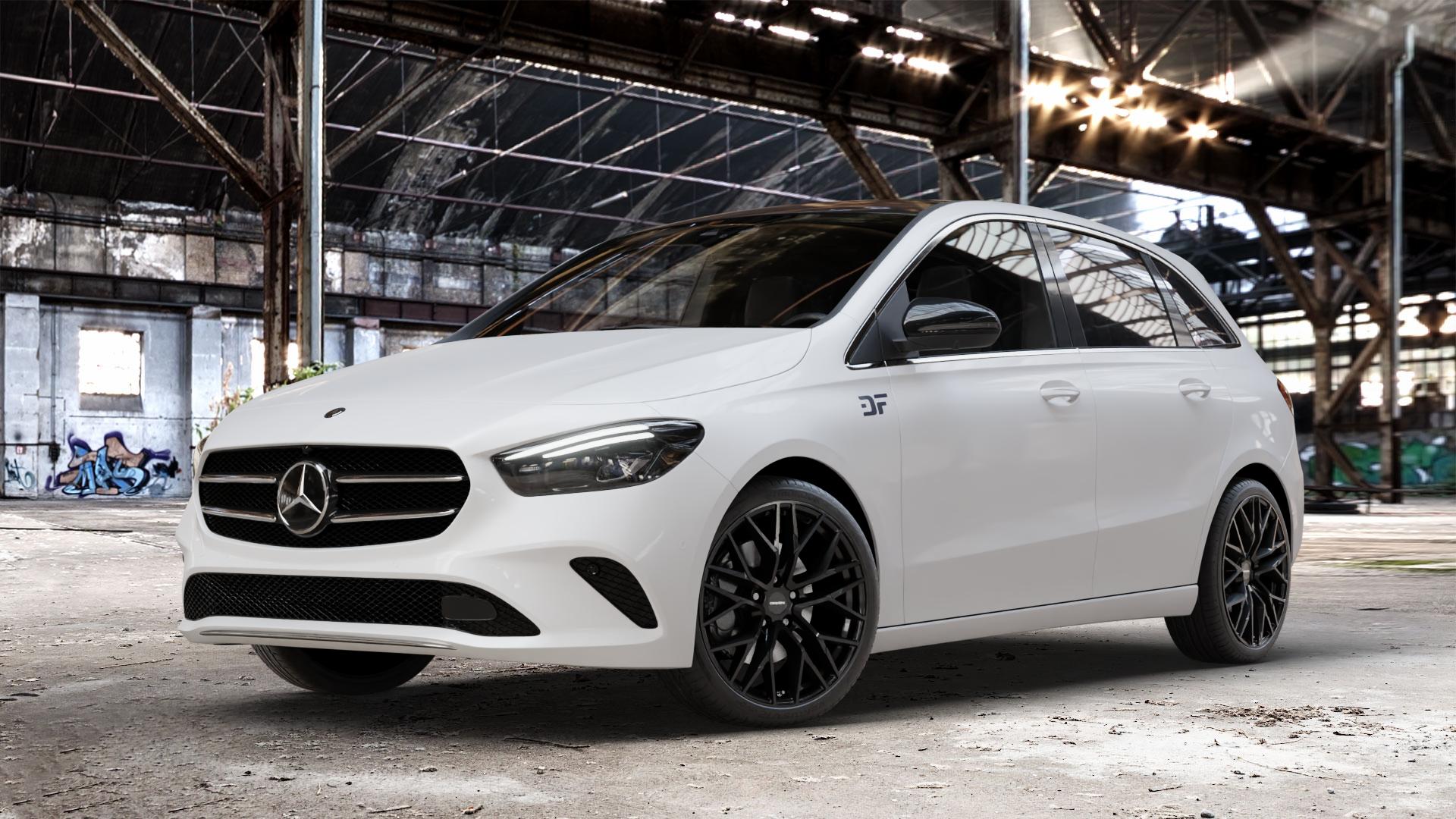 CARMANI 20 Ludwig black Felge mit Reifen schwarz in 19Zoll Winterfelge Alufelge auf weissem Mercedes B-Klasse Typ W247 ⬇️ mit 15mm Tieferlegung ⬇️ Old Industrial Hall_max_4400mm_2024 Frontansicht_1