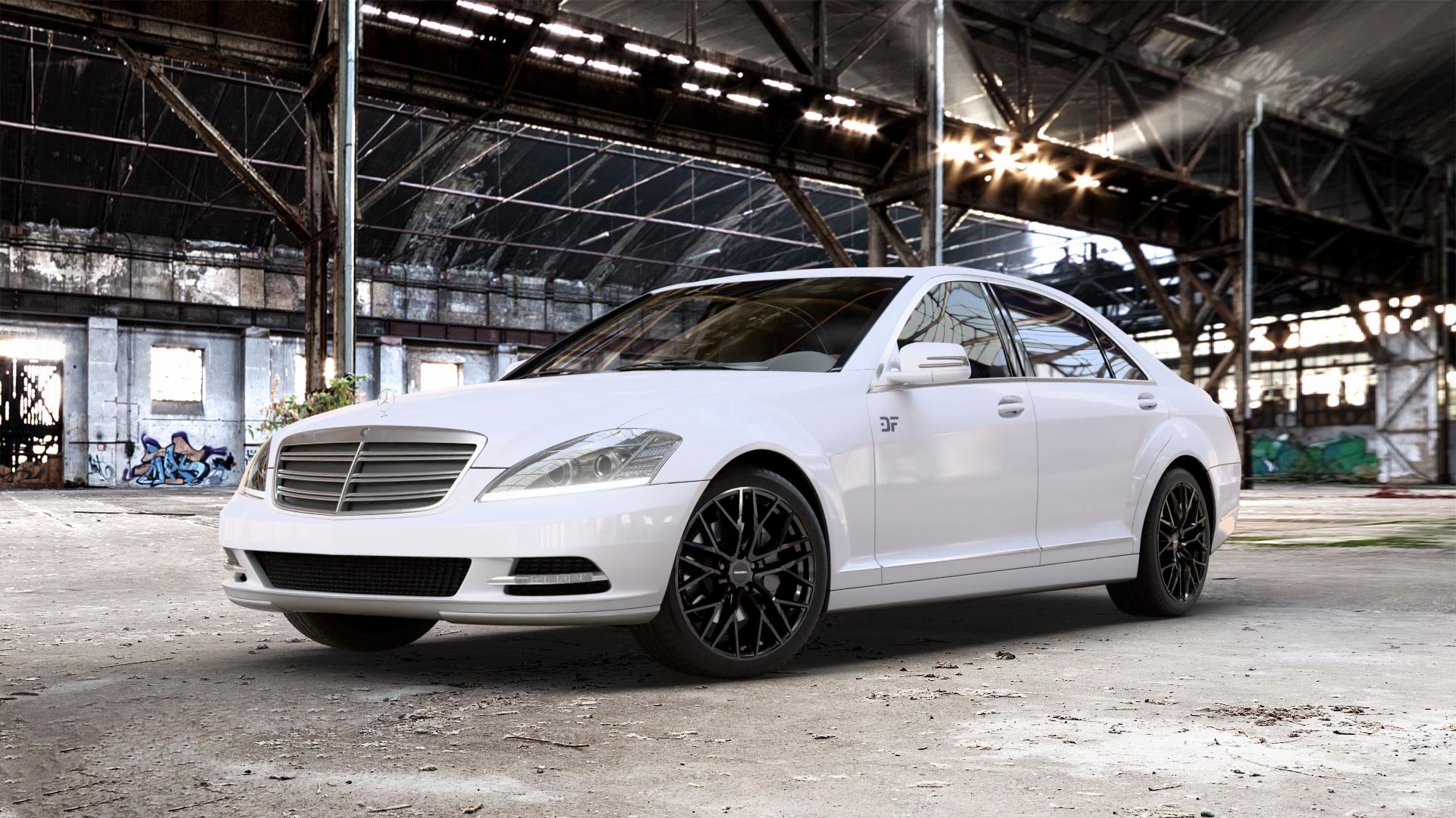 CARMANI 20 Ludwig black Felge mit Reifen schwarz in 19Zoll Winterfelge Alufelge auf weissem Mercedes S-Klasse Typ W221 3,5l S 350 200kW (272 PS) 5,5l 500 285kW (387 4,7l 450 250kW (340 3,0l 320 CDI 173kW (235 4,0l 420 235kW (320 6,2l 63 AMG 386kW (525 4 ⬇️ mit 15mm Tieferlegung ⬇️ Old Industrial Hall_max_5300mm_2024 Frontansicht_1