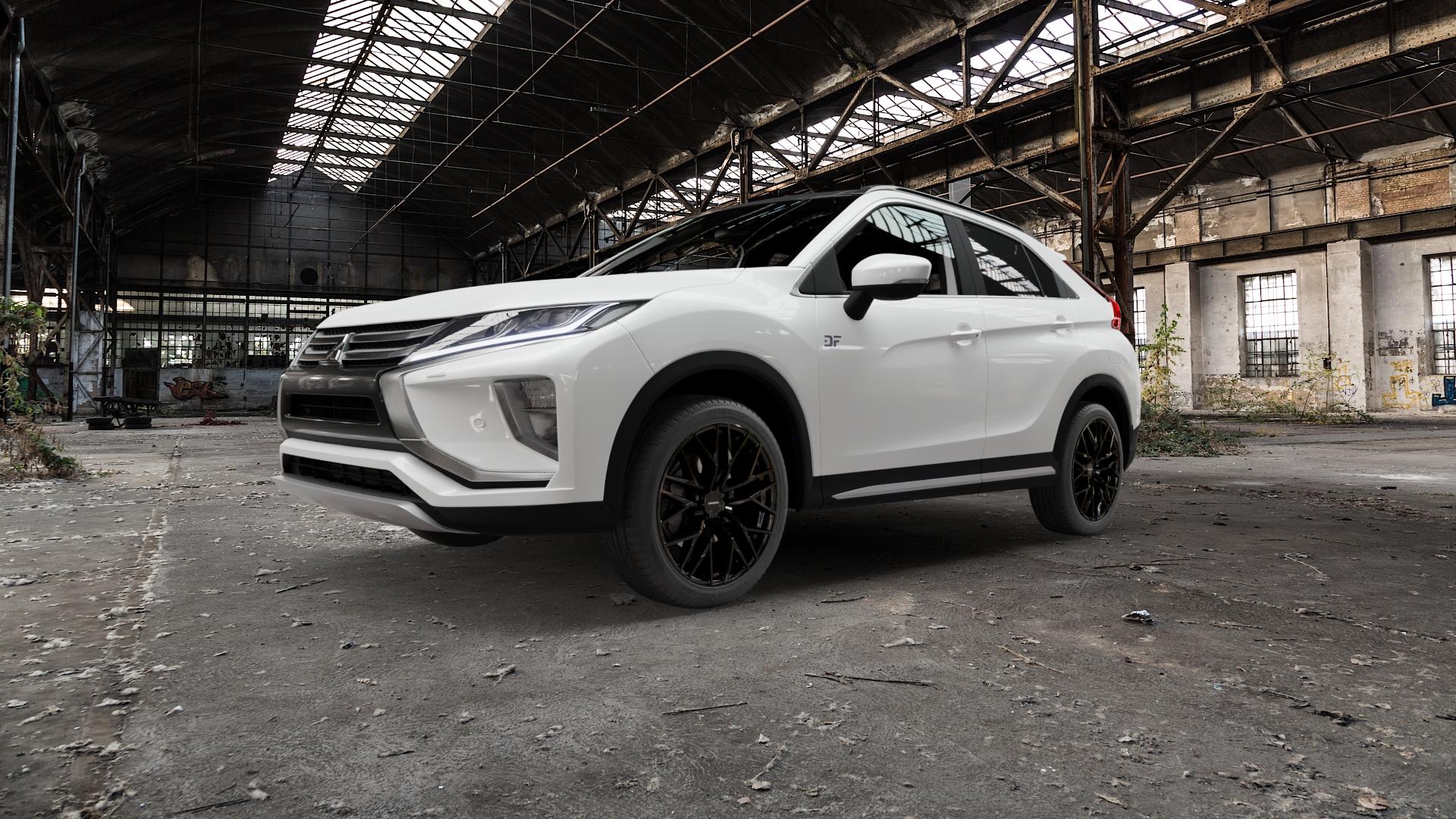 CARMANI 20 Ludwig black Felge mit Reifen schwarz in 19Zoll Winterfelge Alufelge auf weissem Mitsubishi Eclipse Cross Typ GK0 ⬇️ mit 15mm Tieferlegung ⬇️ Old Industrial Hall_max5000mm_2022 Frontansicht_1