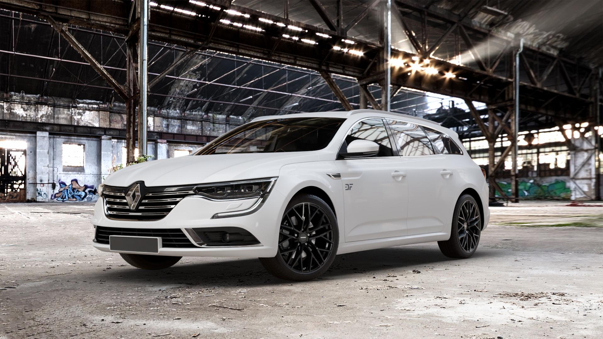 CARMANI 20 Ludwig black Felge mit Reifen schwarz in 19Zoll Winterfelge Alufelge auf weissem Renault Talisman Grandtour Typ RFD ⬇️ mit 15mm Tieferlegung ⬇️ Old Industrial Hall_max_5300mm_2024 Frontansicht_1