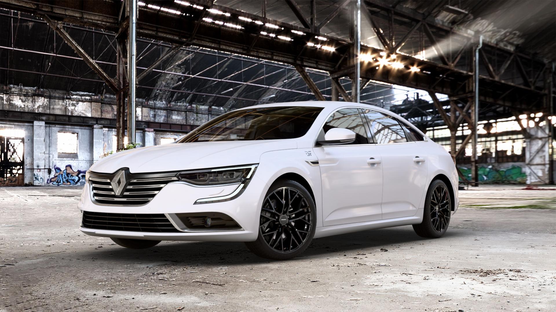 CARMANI 20 Ludwig black Felge mit Reifen schwarz in 19Zoll Winterfelge Alufelge auf weissem Renault Talisman Typ RFD ⬇️ mit 15mm Tieferlegung ⬇️ Old Industrial Hall_max_5300mm_2024 Frontansicht_1
