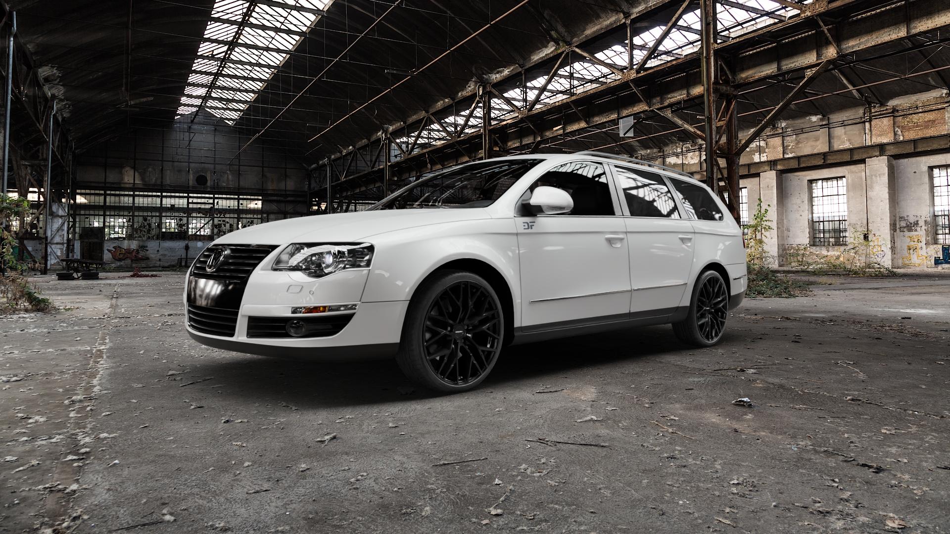 CARMANI 20 Ludwig black Felge mit Reifen schwarz in 19Zoll Winterfelge Alufelge auf weissem Volkswagen (VW) Passat 3C/B6 Variant ⬇️ mit 15mm Tieferlegung ⬇️ Old Industrial Hall_max5000mm_2022 Frontansicht_1