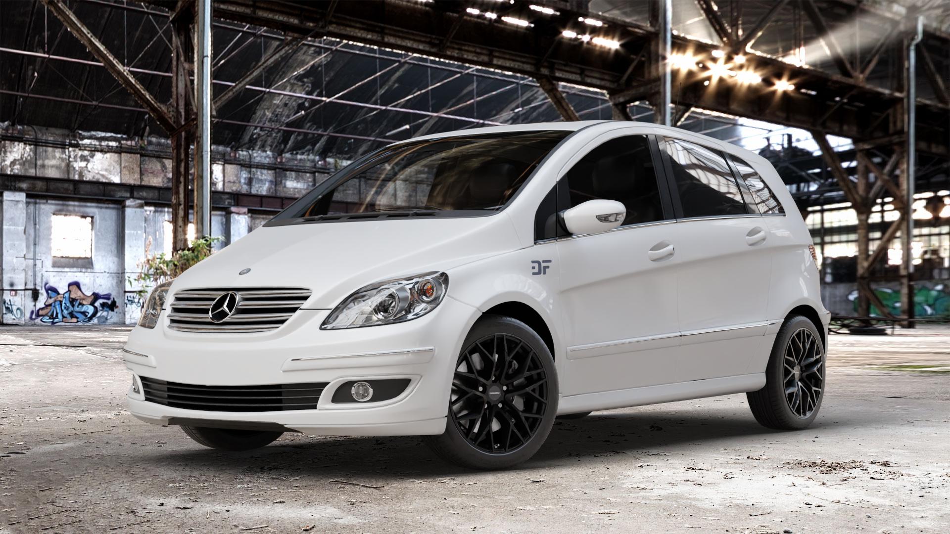 CARMANI 20 Ludwig black matt Felge mit Reifen schwarz in 17Zoll Winterfelge Alufelge auf weissem Mercedes B-Klasse Typ T245 ⬇️ mit 15mm Tieferlegung ⬇️ Old Industrial Hall_max_4400mm_2024 Frontansicht_1