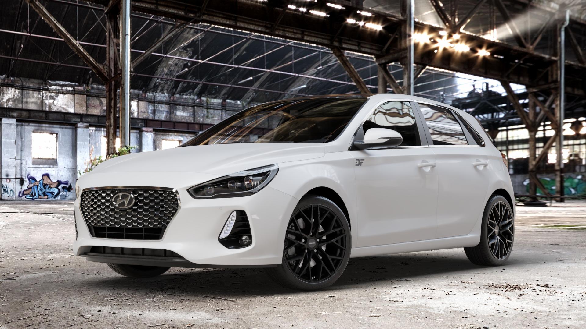 CARMANI 20 Ludwig black matt Felge mit Reifen schwarz in 18Zoll Winterfelge Alufelge auf weissem Hyundai i30 Typ PDE 1,0l T-GDI 88kW (120 PS) 1,4l MPI 73kW (99 103kW (140 1,6l CRDi 70kW (95 81kW (110 100kW (136 85kW (116 ⬇️ mit 15mm Tieferlegung ⬇️ Old Industrial Hall_max_4400mm_2024 Frontansicht_1