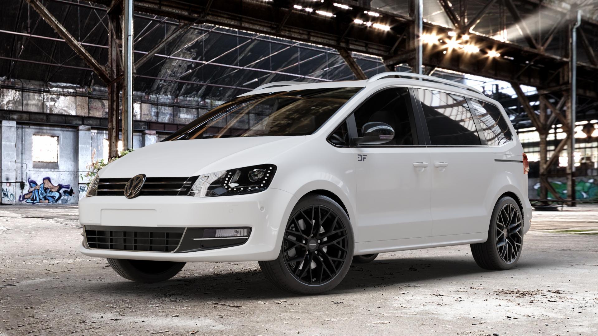 CARMANI 20 Ludwig black matt Felge mit Reifen schwarz in 18Zoll Winterfelge Alufelge auf weissem Volkswagen (VW) Sharan III Typ 7N (15->) ⬇️ mit 15mm Tieferlegung ⬇️ Old Industrial Hall_max_4400mm_2024 Frontansicht_1