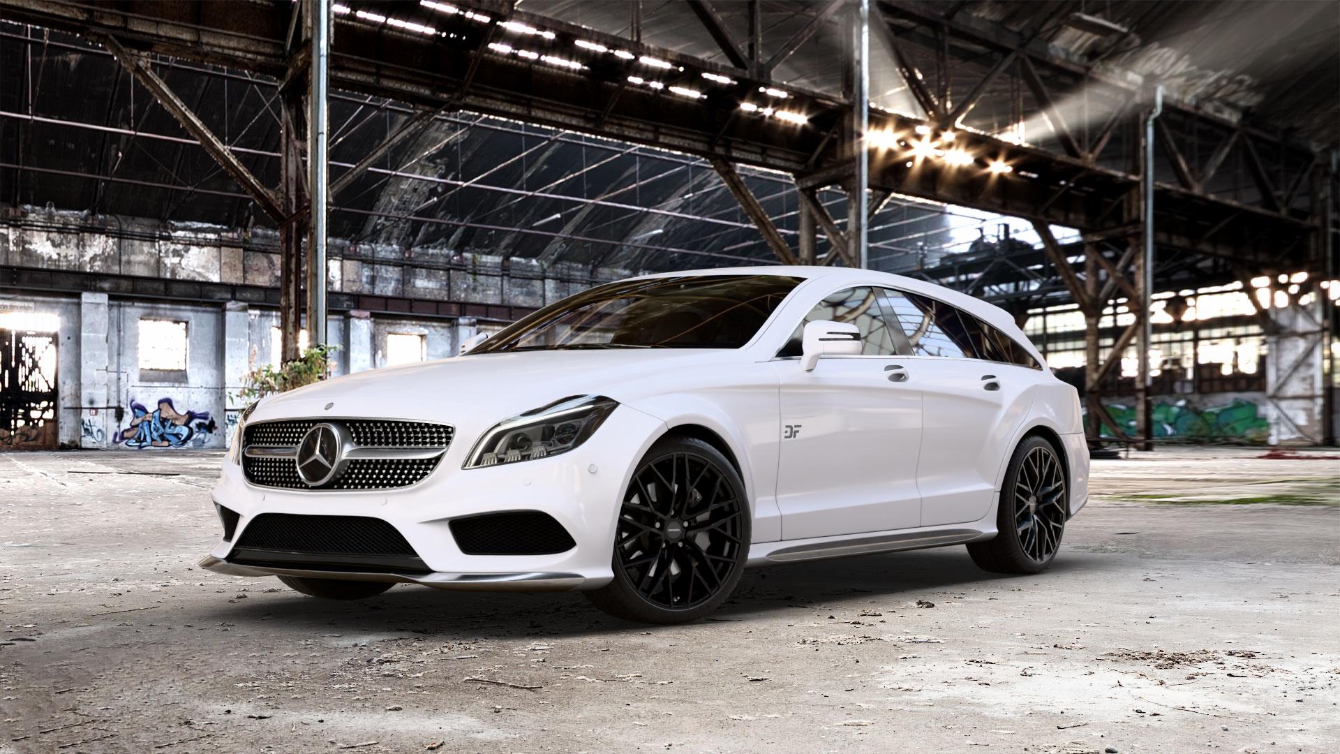 CARMANI 20 Ludwig black matt Felge mit Reifen schwarz in 19Zoll Winterfelge Alufelge auf weissem Mercedes CLS Typ X218 Shooting Brake 2,1l 250 CDI 150kW (204 PS) 3,0l 350 195kW (265 4Matic 3,5l 225kW (306 4,7l 500 300kW (408 5,5l 63 AMG 410kW (557 4-Matic 43 ⬇️ mit 15mm Tieferlegung ⬇️ Old Industrial Hall_max_5300mm_2024 Frontansicht_1