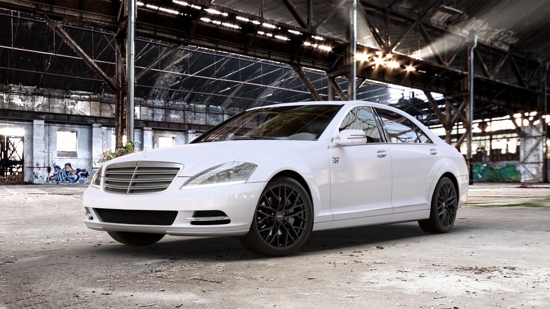 CARMANI 20 Ludwig black matt Felge mit Reifen schwarz in 19Zoll Winterfelge Alufelge auf weissem Mercedes S-Klasse Typ W221 3,5l S 350 200kW (272 PS) 5,5l 500 285kW (387 4,7l 450 250kW (340 3,0l 320 CDI 173kW (235 4,0l 420 235kW (320 6,2l 63 AMG 386kW (525 4 ⬇️ mit 15mm Tieferlegung ⬇️ Old Industrial Hall_max_5300mm_2024 Frontansicht_1