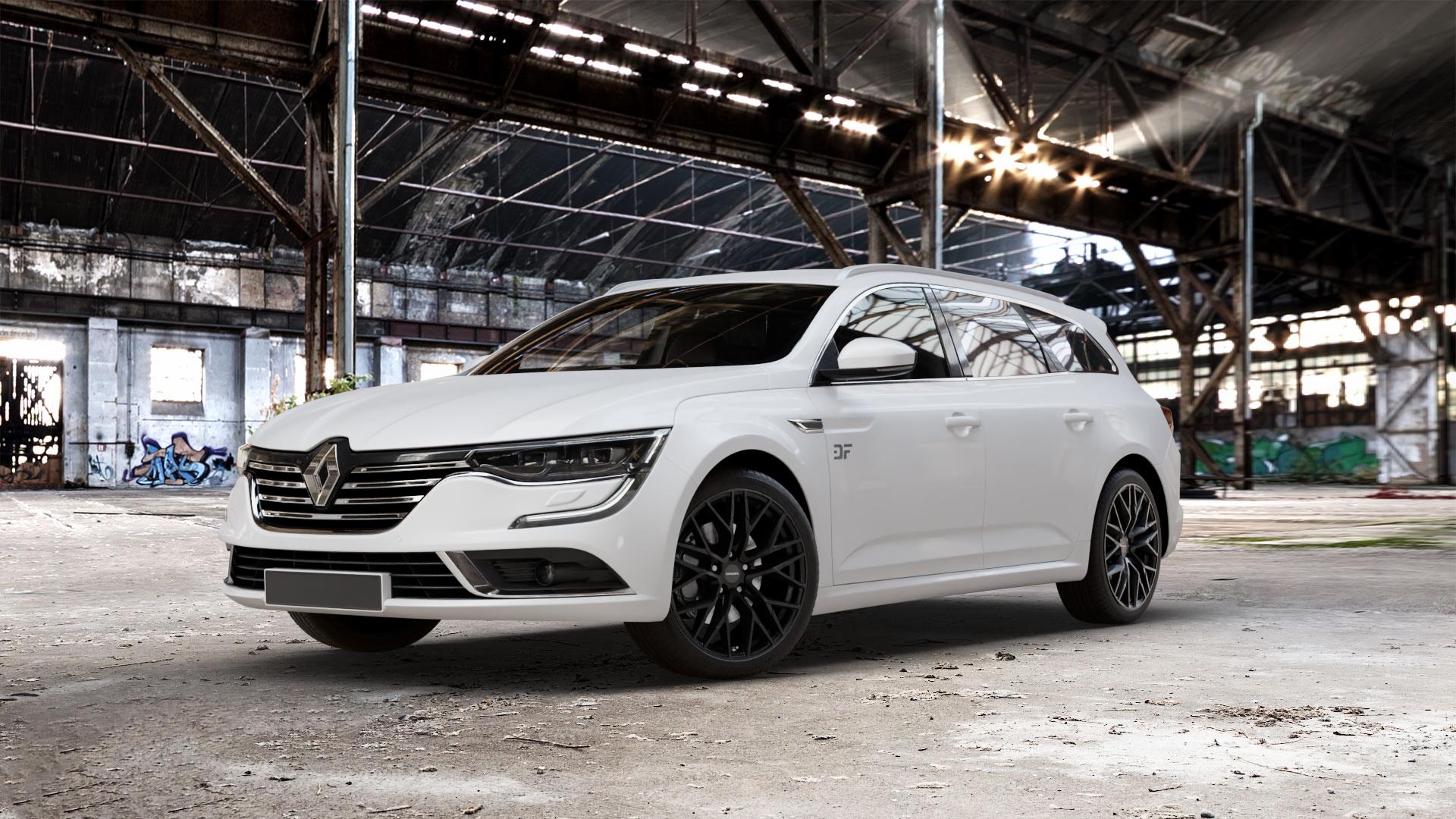 CARMANI 20 Ludwig black matt Felge mit Reifen schwarz in 19Zoll Winterfelge Alufelge auf weissem Renault Talisman Grandtour Typ RFD ⬇️ mit 15mm Tieferlegung ⬇️ Old Industrial Hall_max_5300mm_2024 Frontansicht_1