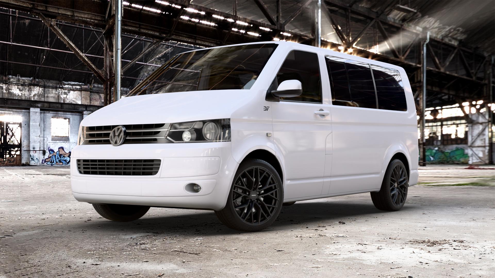 CARMANI 20 Ludwig black matt Felge mit Reifen schwarz in 19Zoll Winterfelge Alufelge auf weissem Volkswagen (VW) T5 Caravelle 2,0l TDI 62kW (84 PS) 84kW (114 103kW (140 75kW (102 100kW (136 132kW (179 TSI 150kW (204 110kW (150 4Motion Kombi Multivan ⬇️ mit 15mm Tieferlegung ⬇️ Old Industrial Hall_max_5300mm_2024 Frontansicht_1
