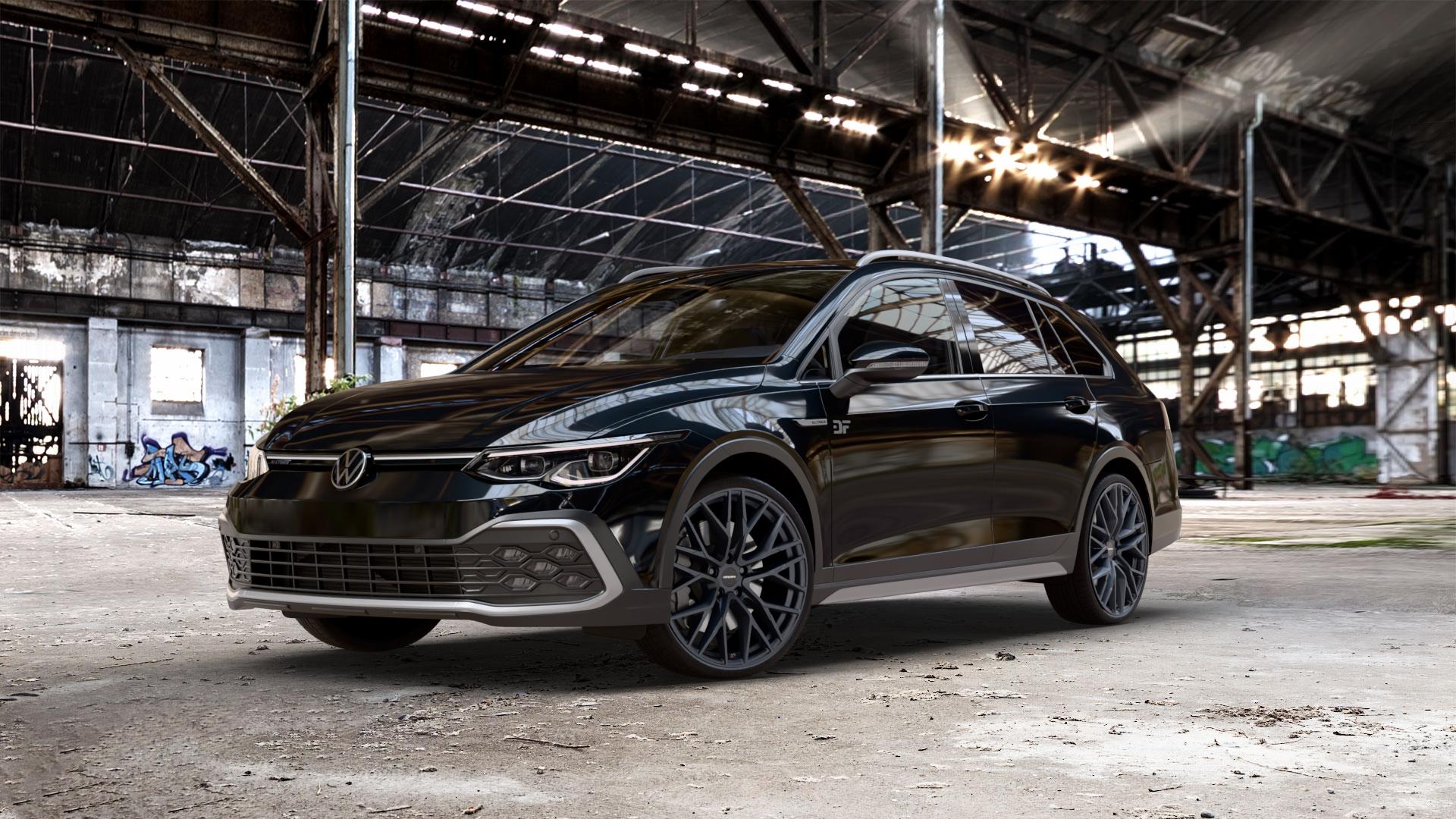 CARMANI 20 Ludwig black matt Felge mit Reifen schwarz in 20Zoll Winterfelge Alufelge auf metallic schwarzem Volkswagen (VW) Golf 8 Variant Alltrack 2,0l TDI 4Motion 147kW (200 PS) ⬇️ mit 15mm Tieferlegung ⬇️ Old Industrial Hall_max_5300mm_2024 Frontansicht_1