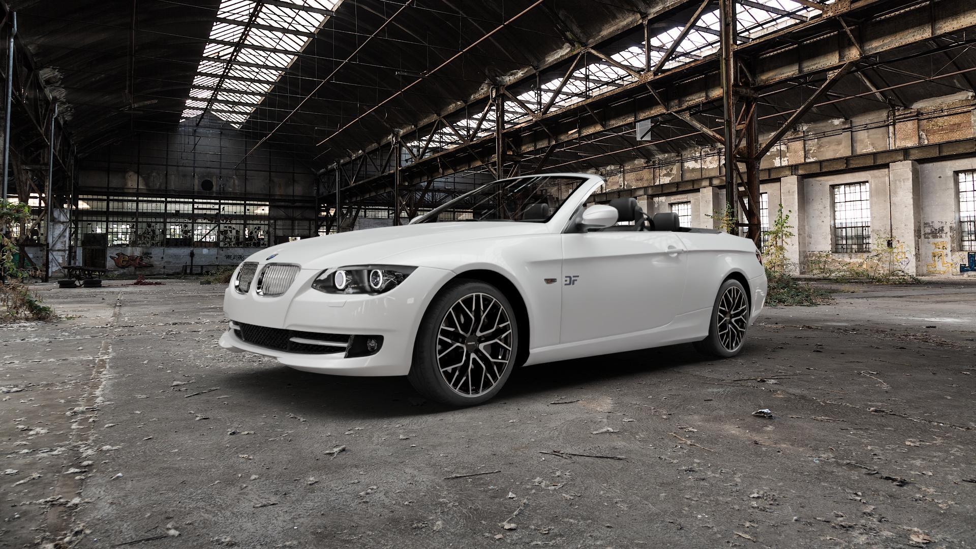 CARMANI 20 Ludwig black polish Felge mit Reifen schwarz in 18Zoll Winterfelge Alufelge auf weissem BMW M3 Typ E93 (Cabrio) 3er Cabrio (392C, 3C) ⬇️ mit 15mm Tieferlegung ⬇️ Old Industrial Hall_max5000mm_2022 Frontansicht_1