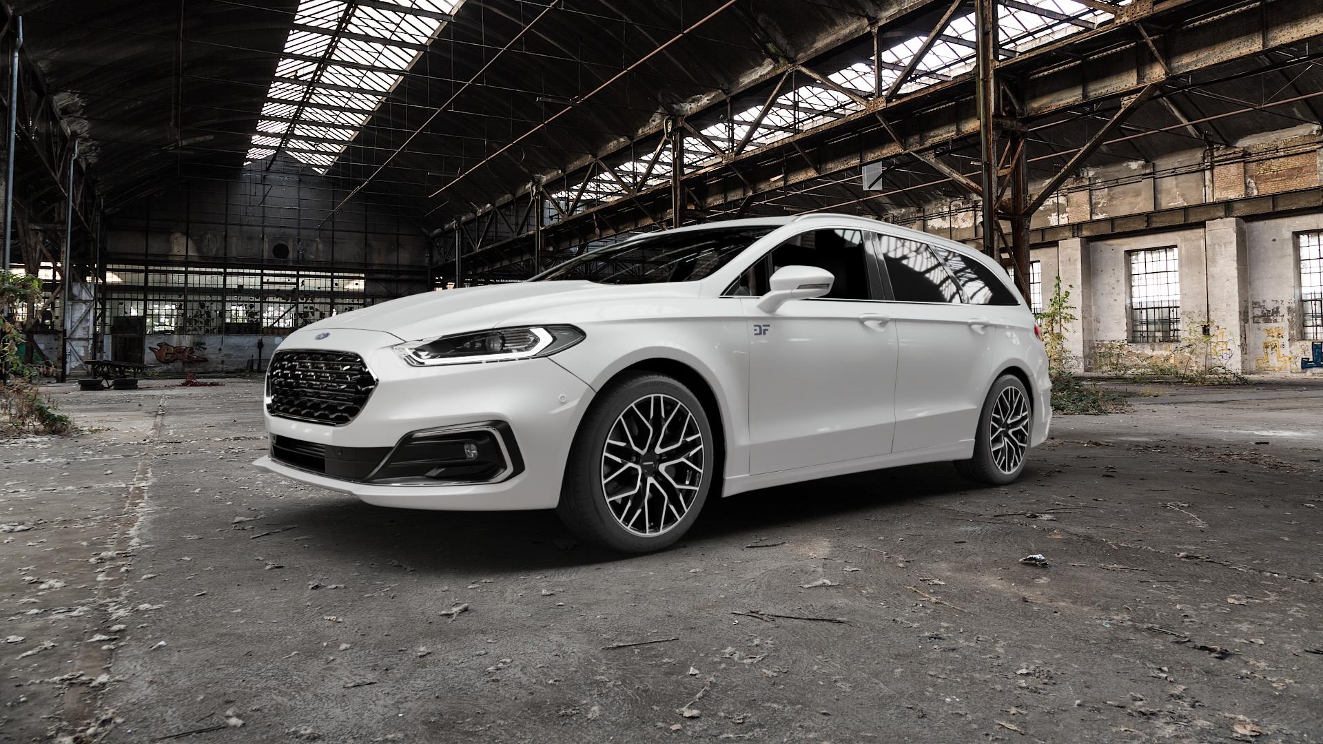 CARMANI 20 Ludwig black polish Felge mit Reifen schwarz in 18Zoll Winterfelge Alufelge auf weissem Ford Mondeo V Turnier Typ BA7 Facelift ⬇️ mit 15mm Tieferlegung ⬇️ Old Industrial Hall_max5000mm_2022 Frontansicht_1