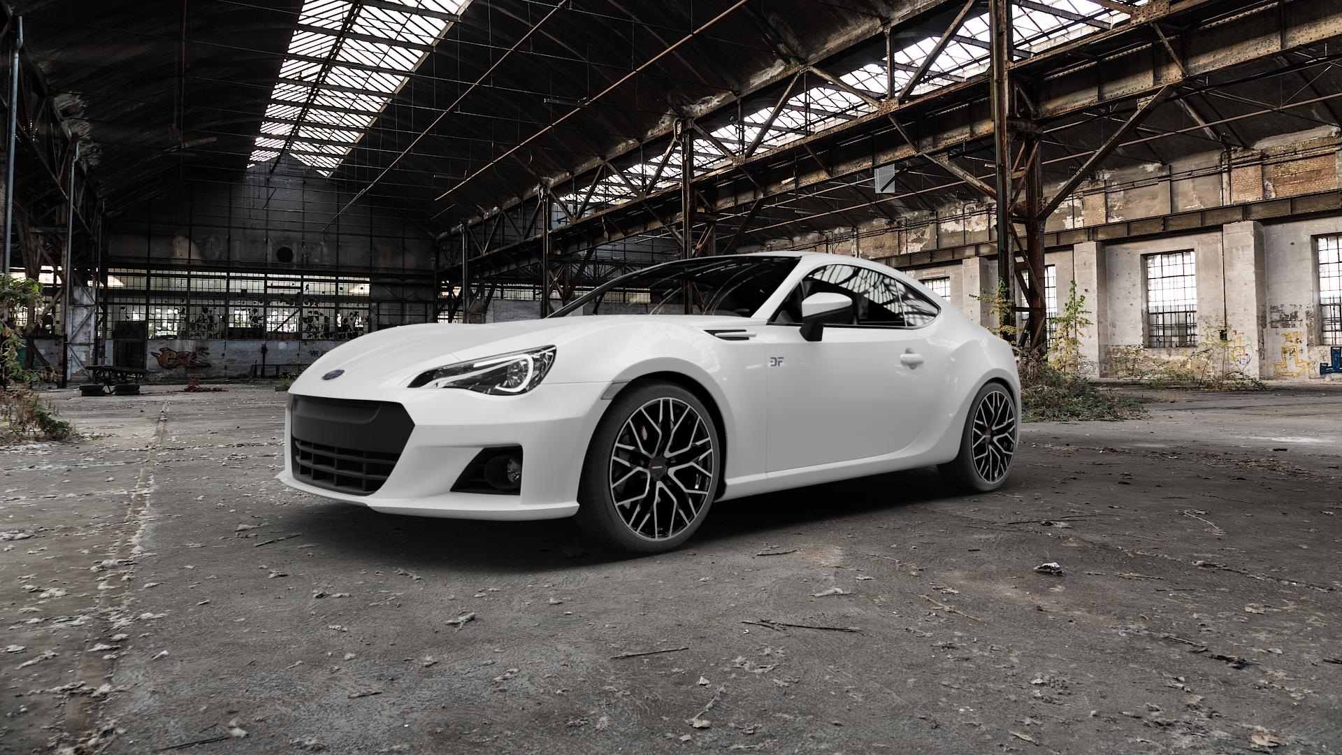 CARMANI 20 Ludwig black polish Felge mit Reifen schwarz in 18Zoll Winterfelge Alufelge auf weissem Subaru BRZ Typ ZC Facelift ⬇️ mit 15mm Tieferlegung ⬇️ Old Industrial Hall_max5000mm_2022 Frontansicht_1