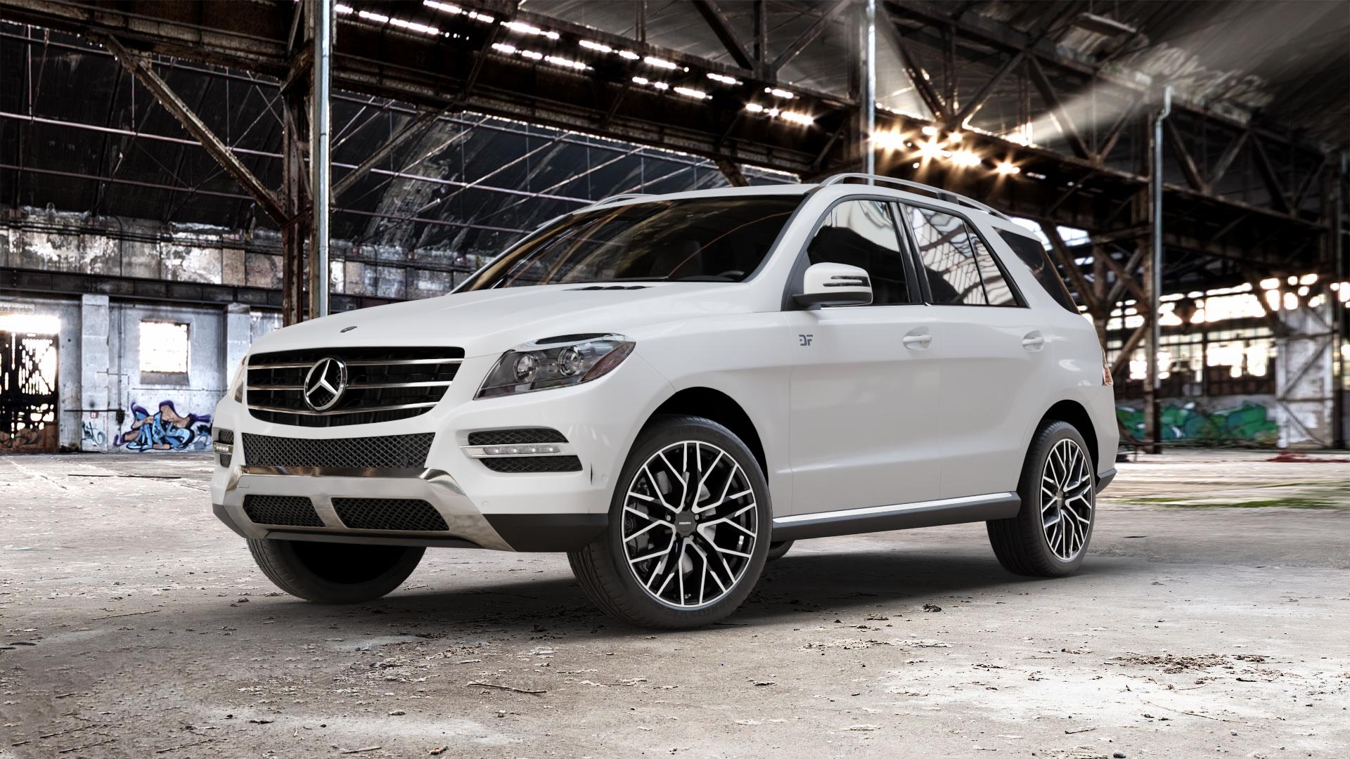 CARMANI 20 Ludwig black polish Felge mit Reifen schwarz in 20Zoll Winterfelge Alufelge auf weissem Mercedes M-Klasse Typ W166 ⬇️ mit 15mm Tieferlegung ⬇️ Old Industrial Hall_max_5300mm_2024 Frontansicht_1