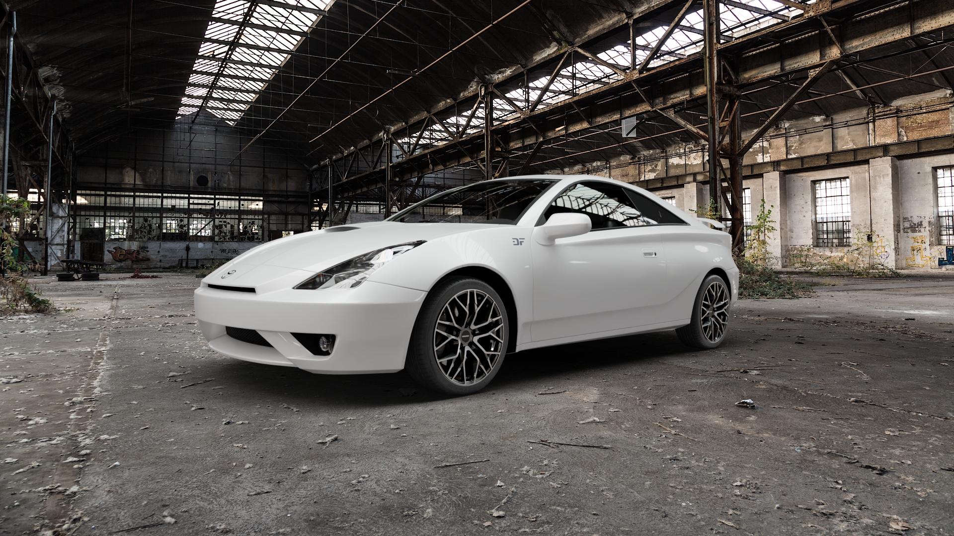 CARMANI 20 Ludwig hyper gun polish Felge mit Reifen silber anthrazit in 17Zoll Winterfelge Alufelge auf weissem Toyota Celica Typ T23 ⬇️ mit 15mm Tieferlegung ⬇️ Old Industrial Hall_max5000mm_2022 Frontansicht_1
