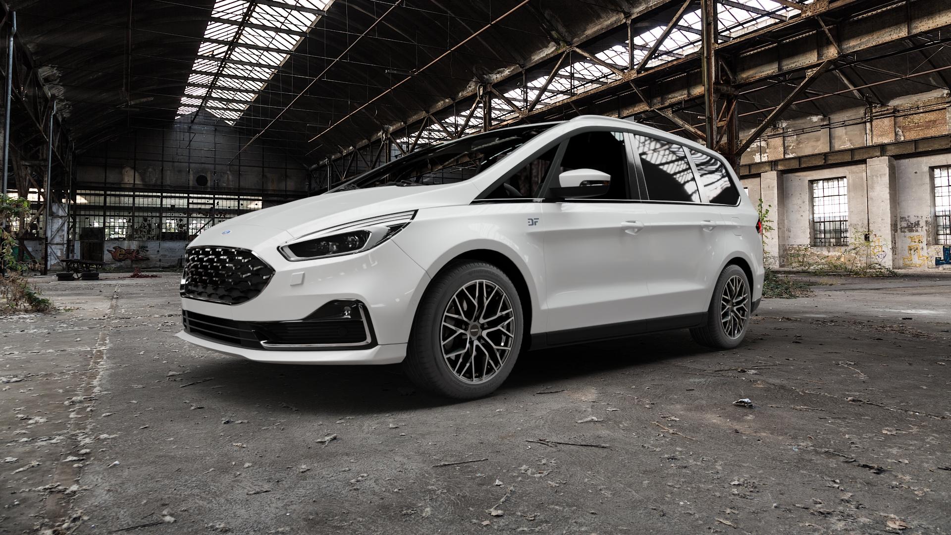 CARMANI 20 Ludwig hyper gun polish Felge mit Reifen silber anthrazit in 18Zoll Winterfelge Alufelge auf weissem Ford Galaxy V Typ WAH6 ⬇️ mit 15mm Tieferlegung ⬇️ Old Industrial Hall_max5000mm_2022 Frontansicht_1