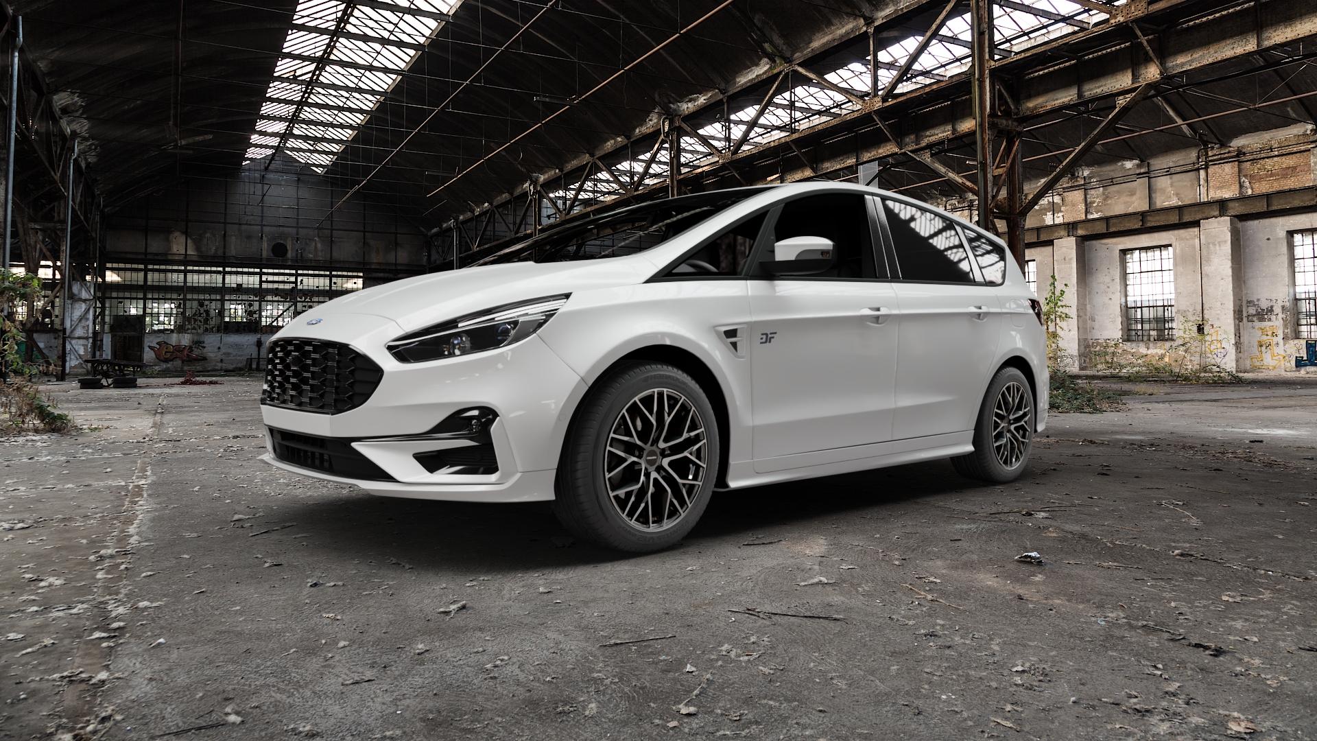 CARMANI 20 Ludwig hyper gun polish Felge mit Reifen silber anthrazit in 18Zoll Winterfelge Alufelge auf weissem Ford S-Max Typ WAH6 ⬇️ mit 15mm Tieferlegung ⬇️ Old Industrial Hall_max5000mm_2022 Frontansicht_1